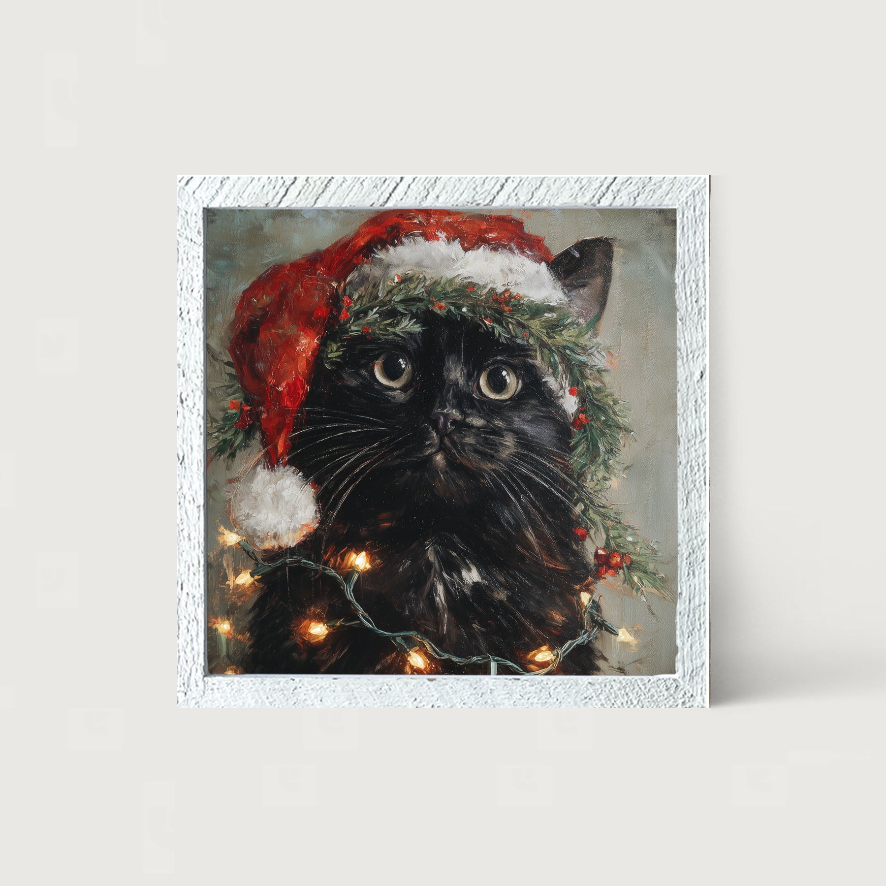 Christmas Lights with Black Cat