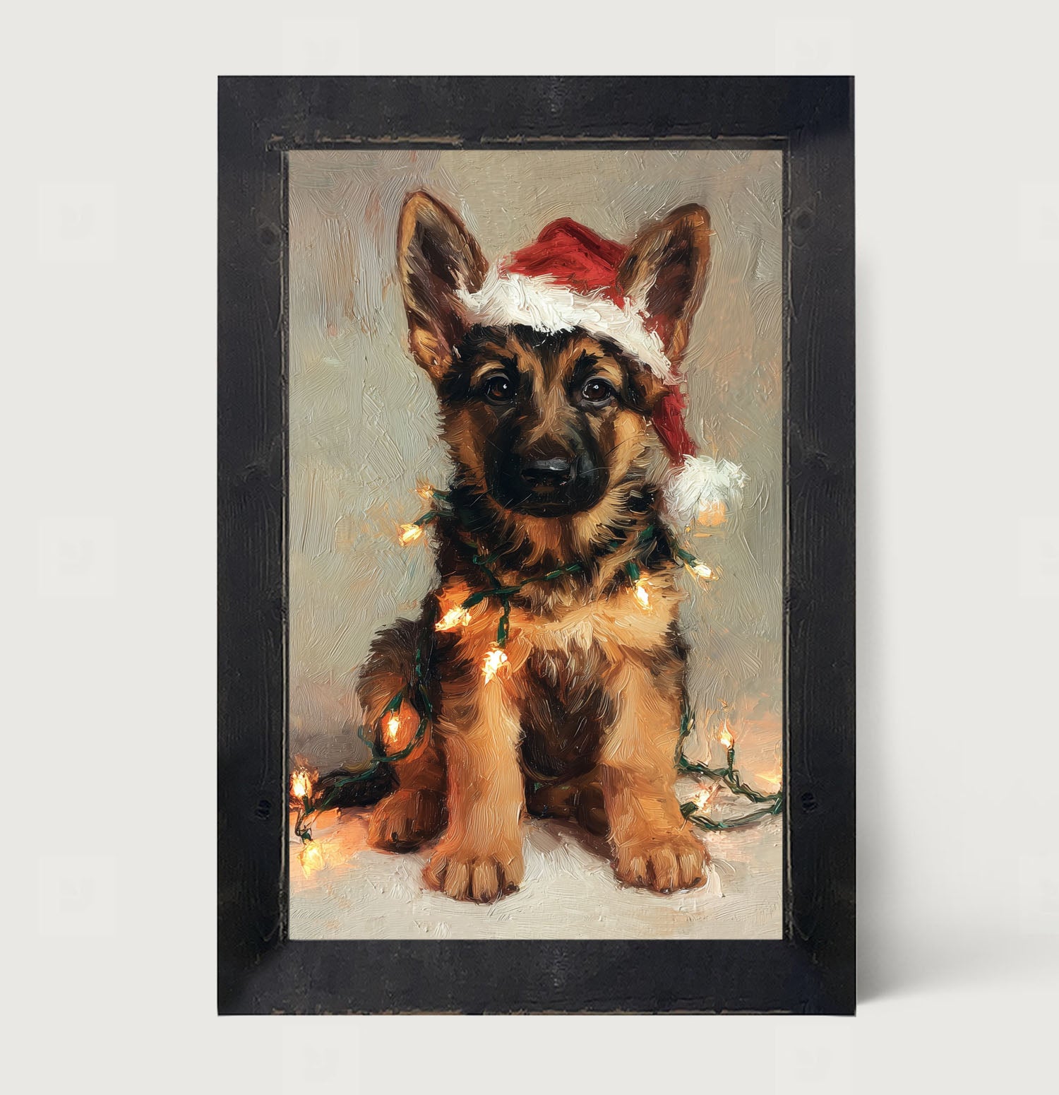 Christmas Lights with German Shepard - Framed art