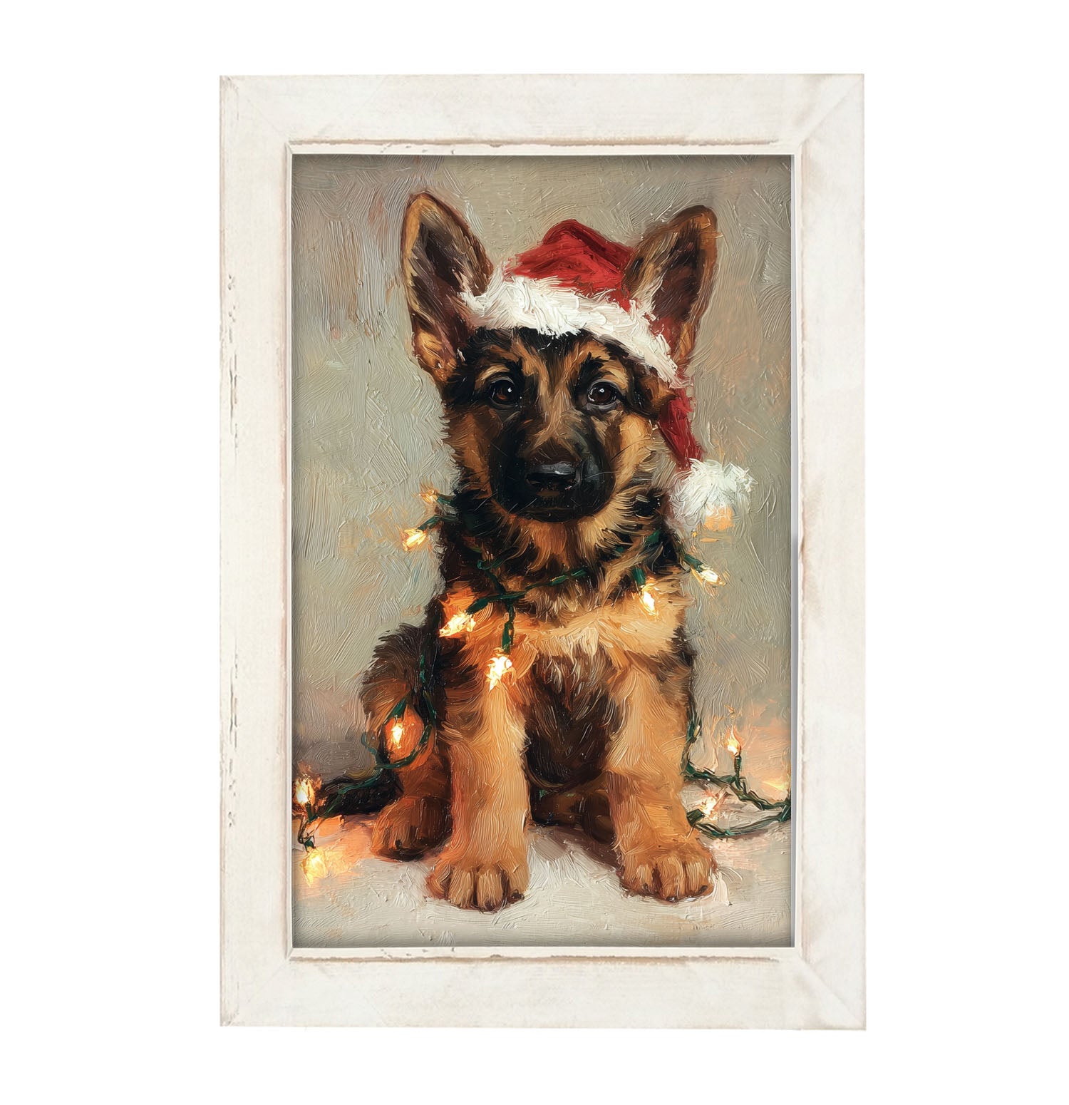 Christmas Lights with German Shepard - Framed art