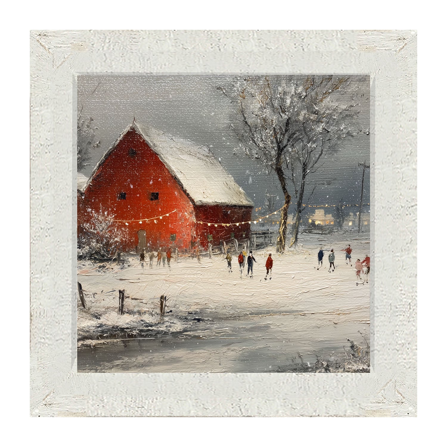 Children Skating at the Red Barn - Framed Art
