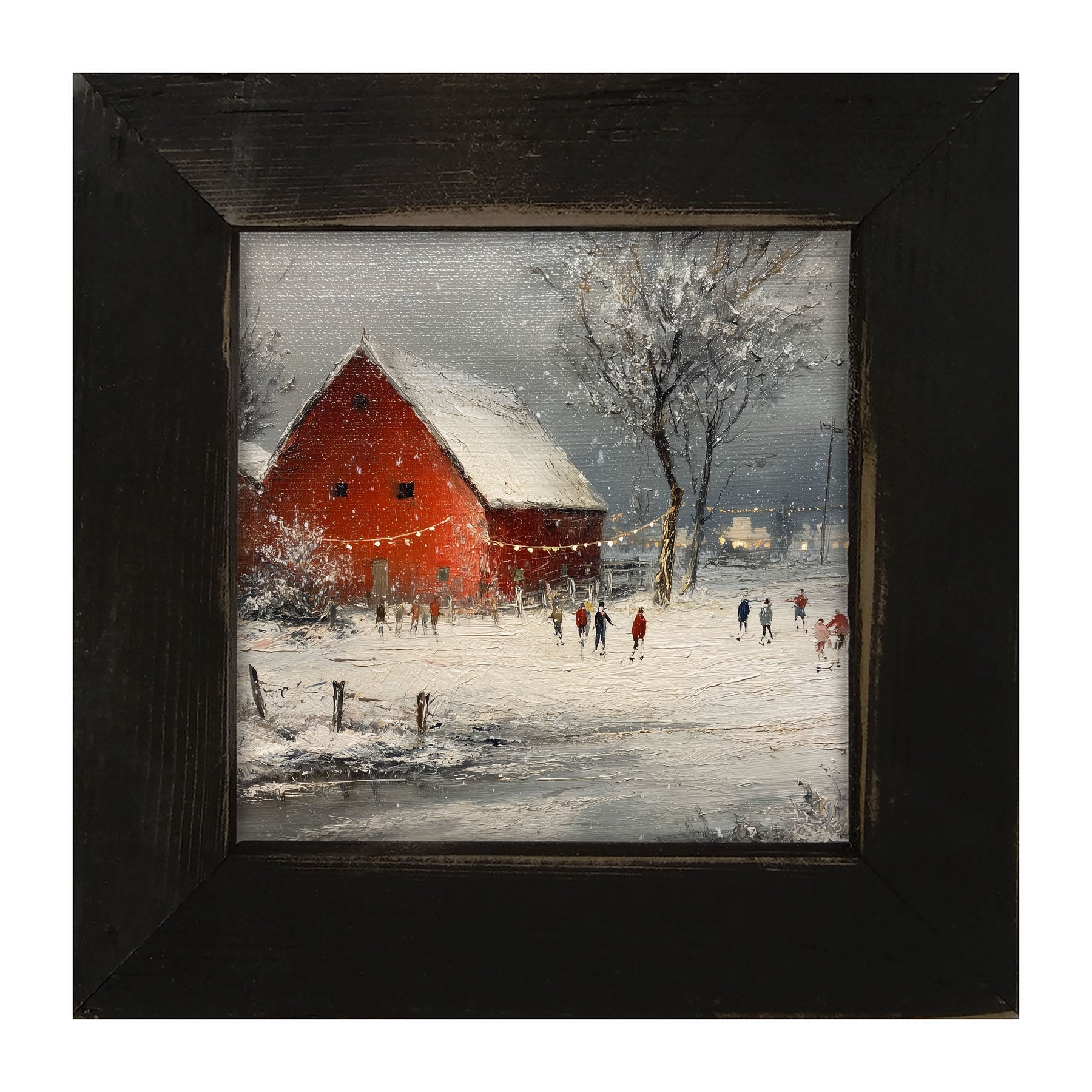 Children Skating at the Red Barn - Framed Art
