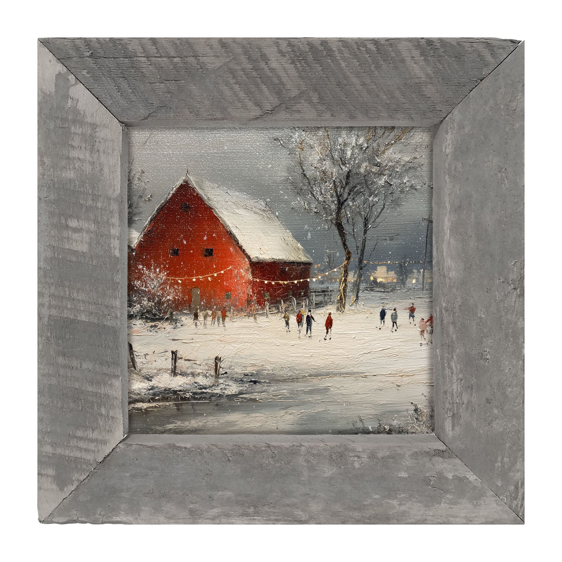 Children Skating at the Red Barn - Framed Art