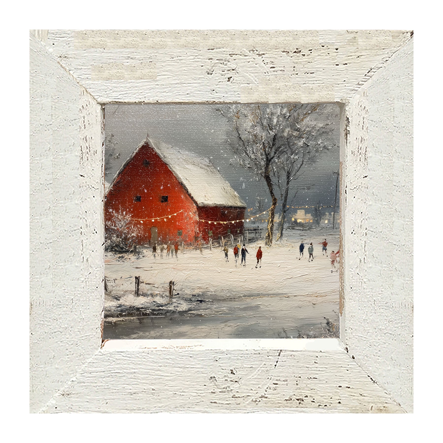 Children Skating at the Red Barn - Framed Art