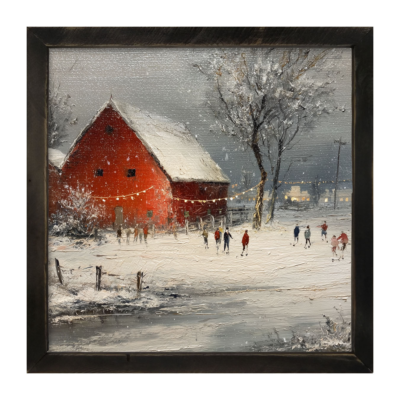 Children Skating at the Red Barn - Framed Art