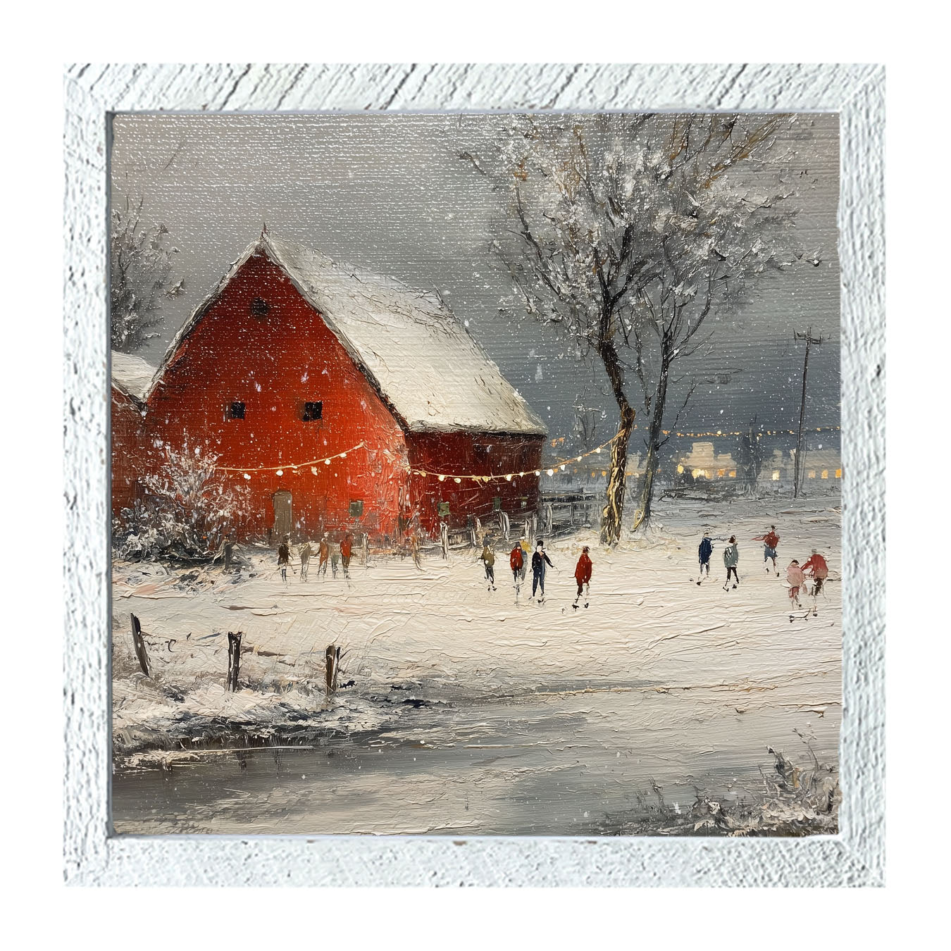 Children Skating at the Red Barn - Framed Art