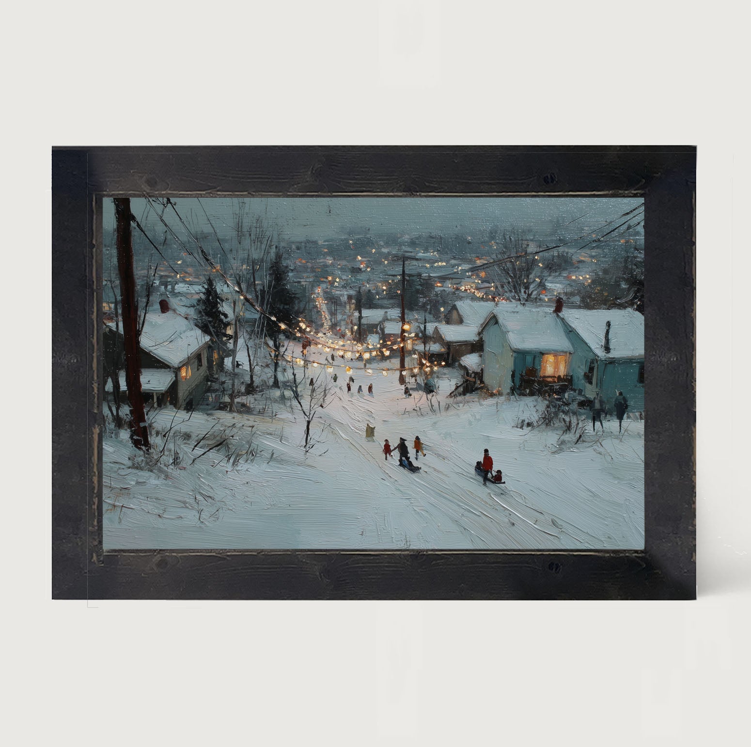 Sledding in the Neighborhood - Framed Art