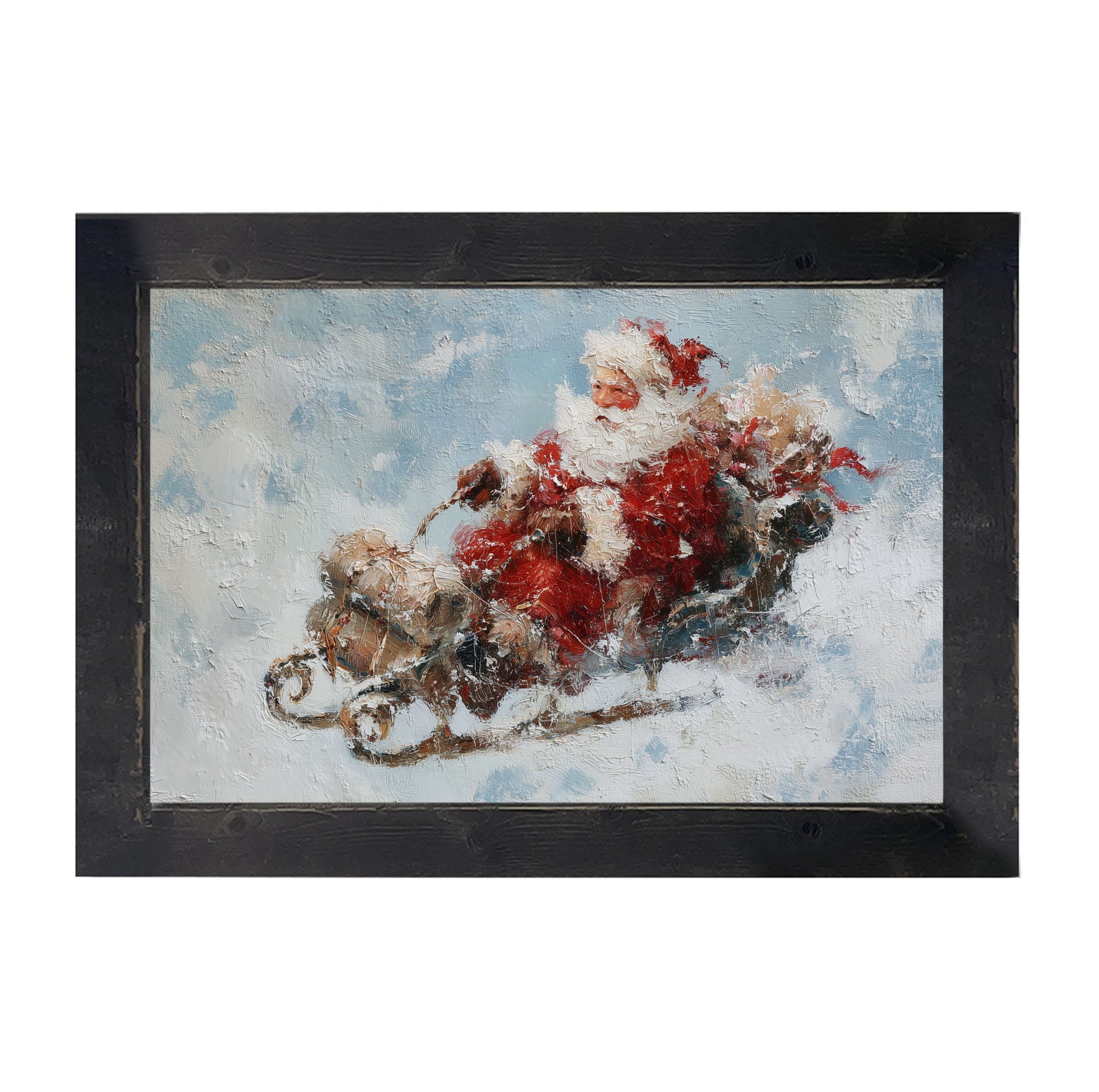Santa on Sleigh in the Snow - Framed Art