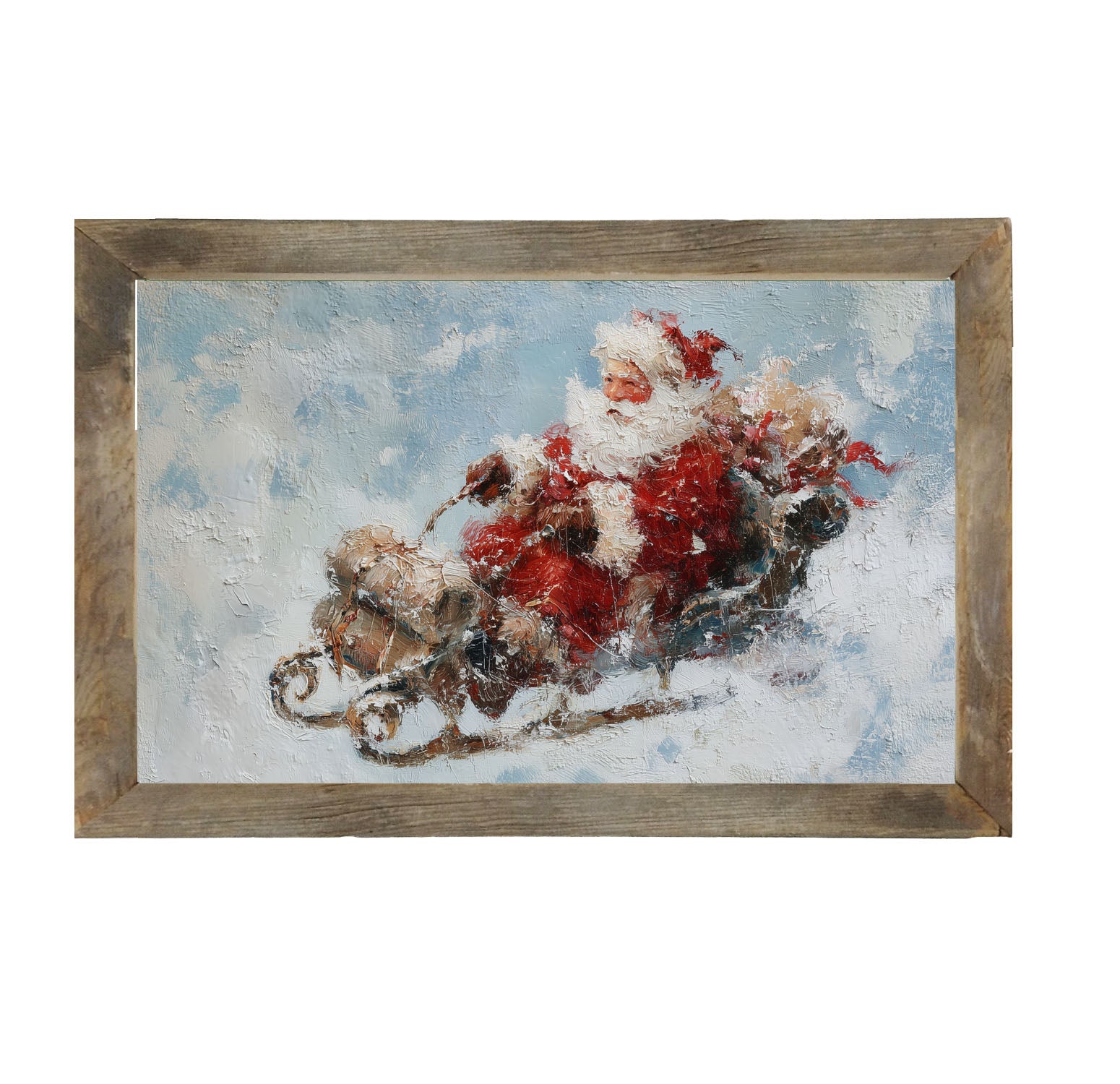 Santa on Sleigh in the Snow - Framed Art