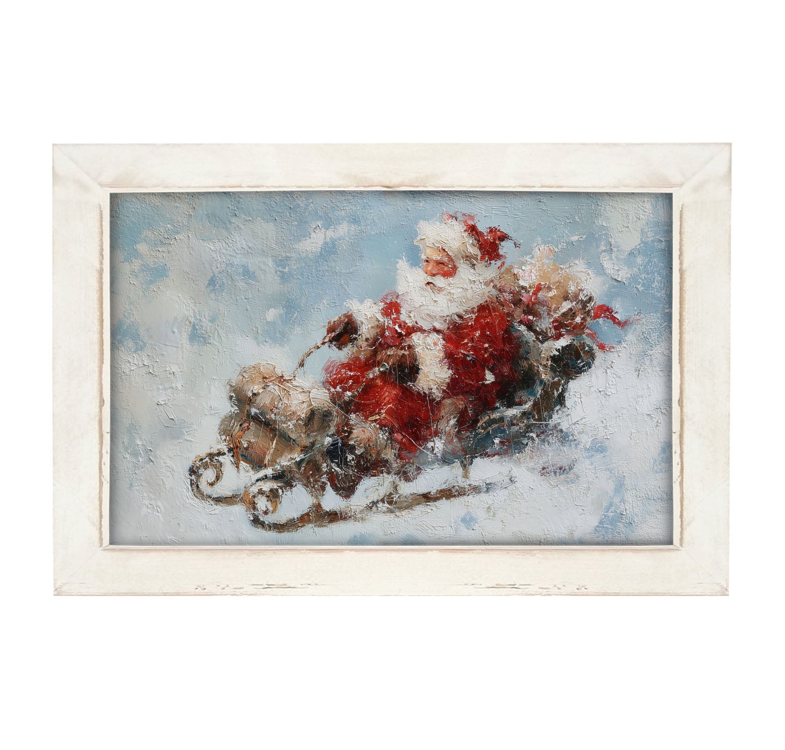 Santa on Sleigh in the Snow - Framed Art