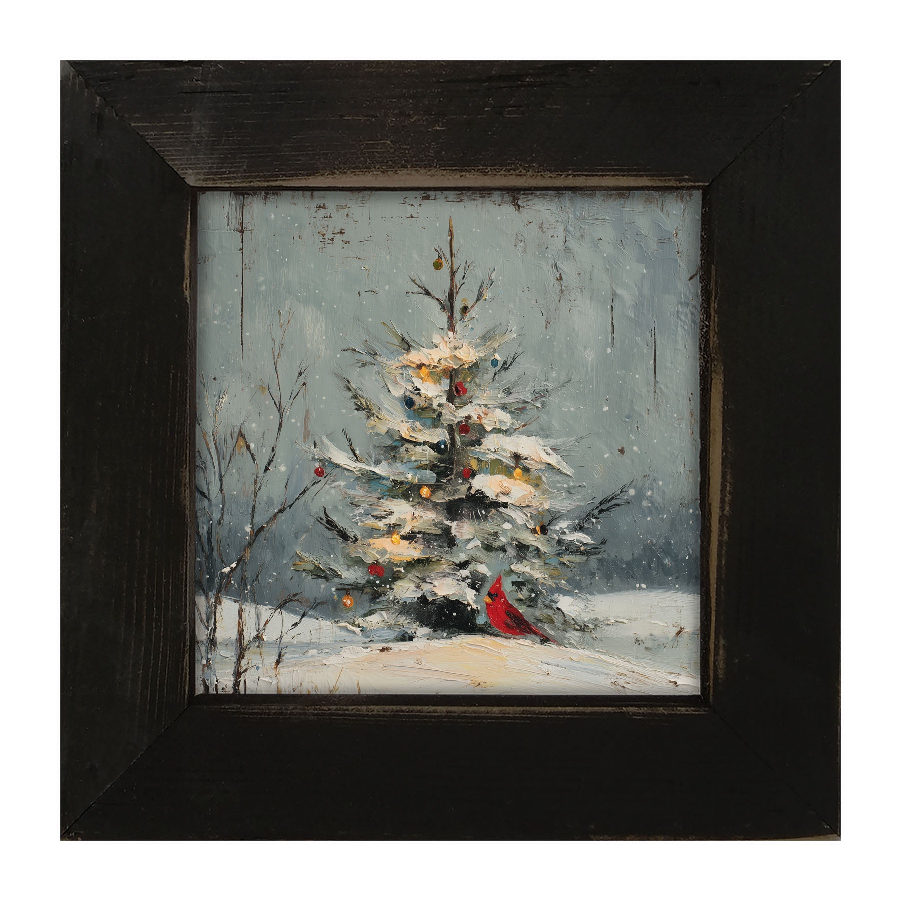 Cardinal Under a Decorated Christmas Tree - Framed Art