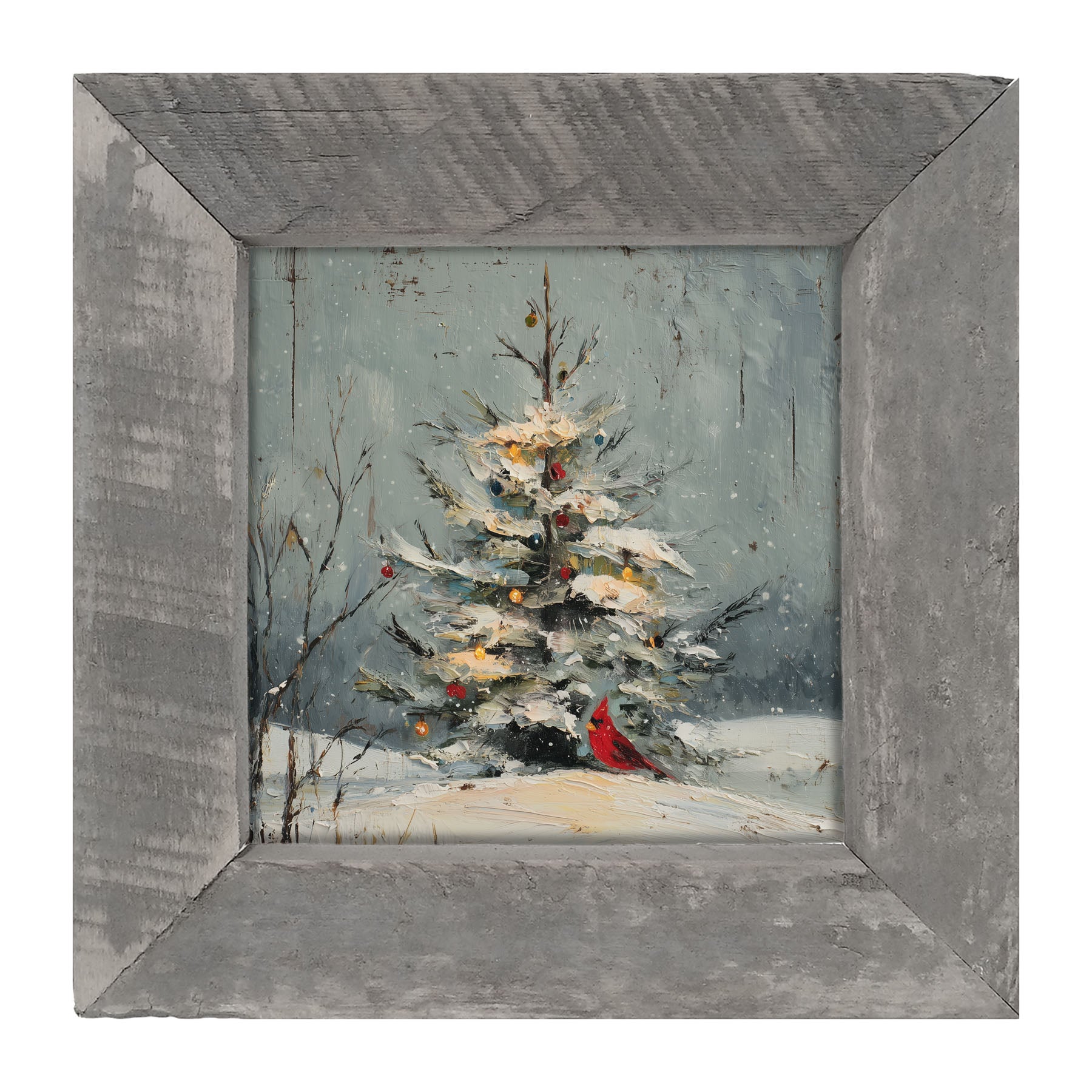 Cardinal Under a Decorated Christmas Tree - Framed Art