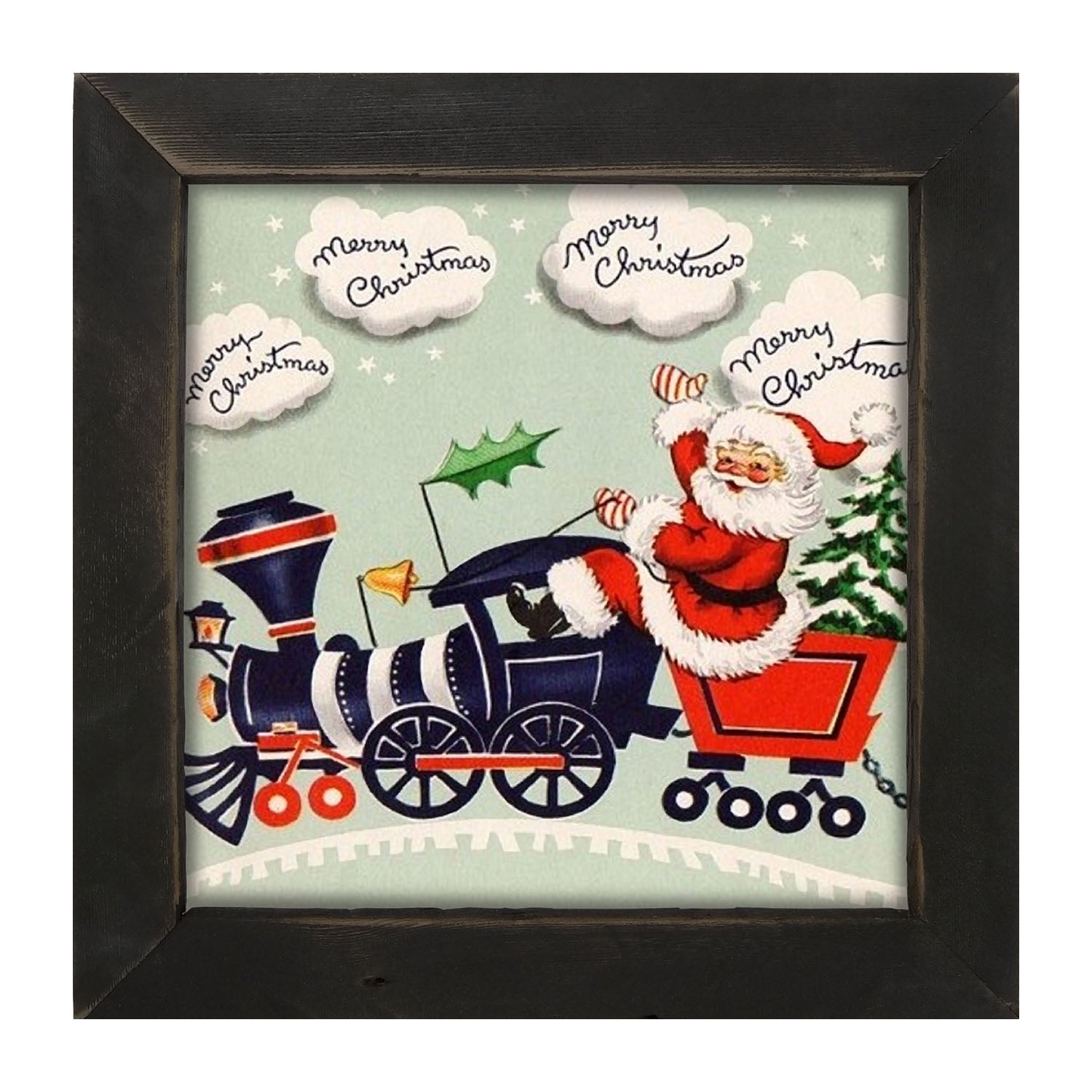 Santa Riding a Train - Framed art