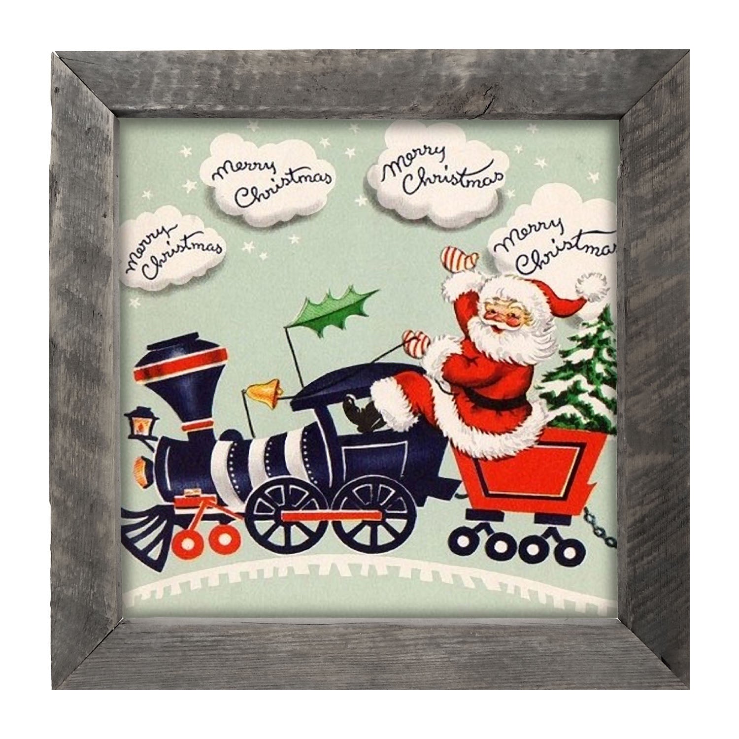 Santa Riding a Train - Framed art