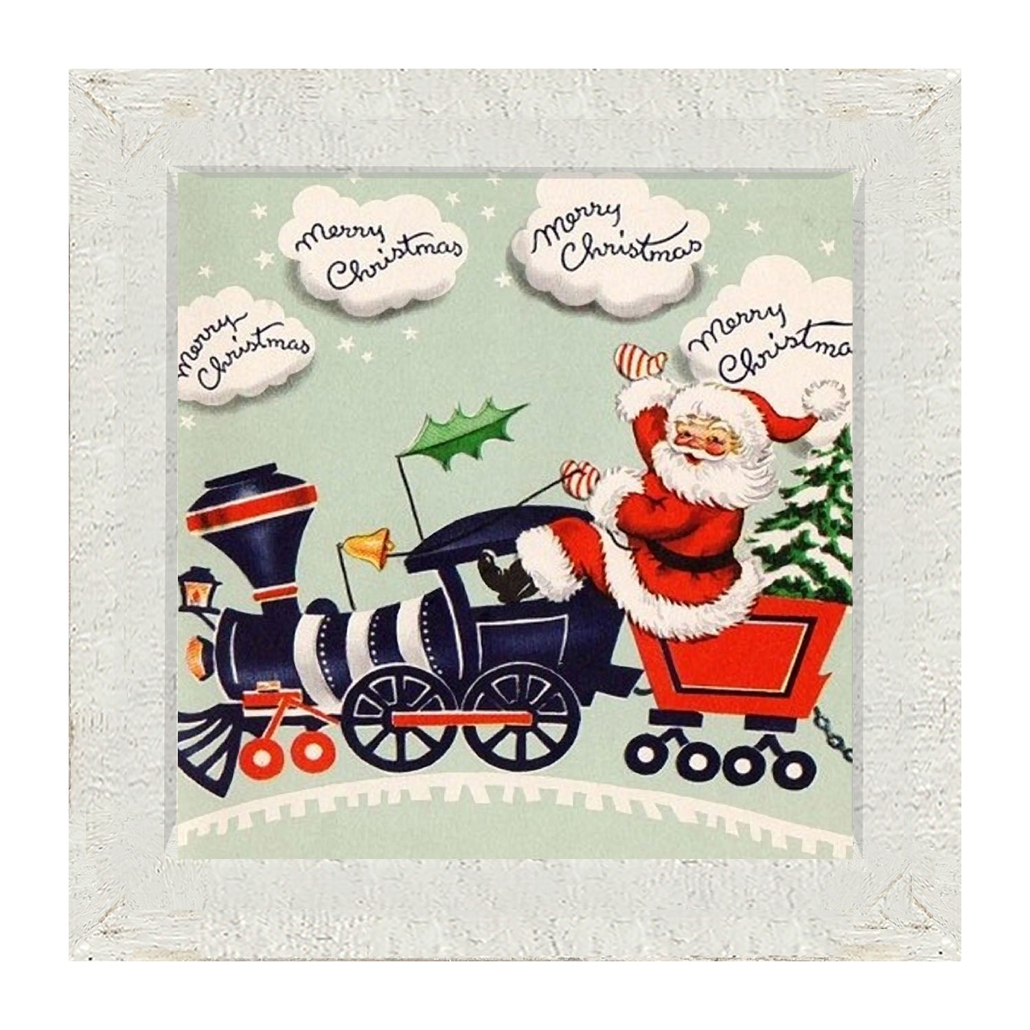 Santa Riding a Train - Framed art