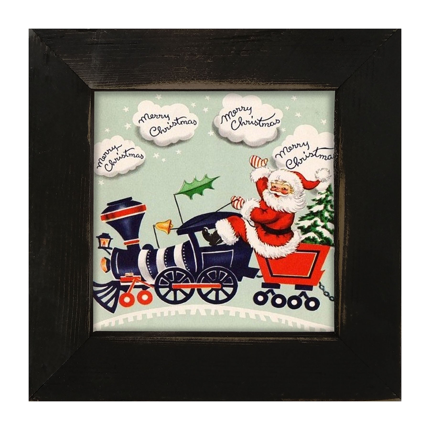 Santa Riding a Train - Framed art