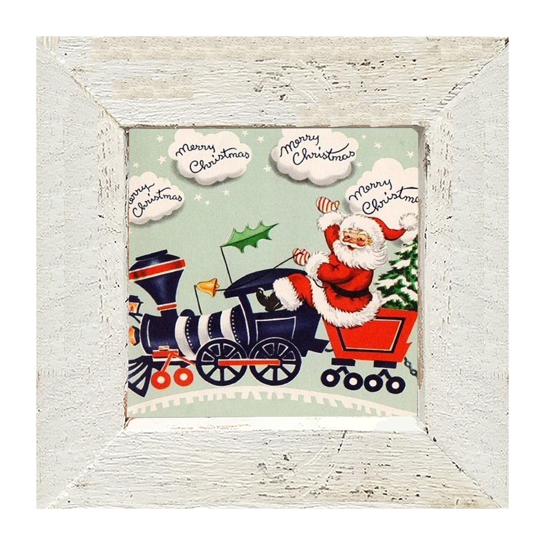 Santa Riding a Train - Framed art