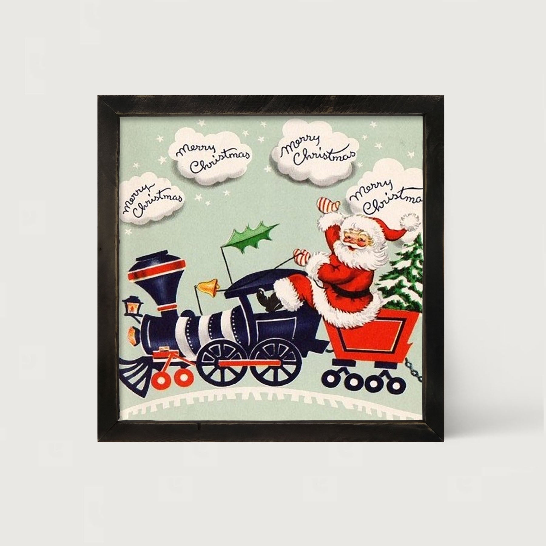 Santa Riding a Train - Framed art