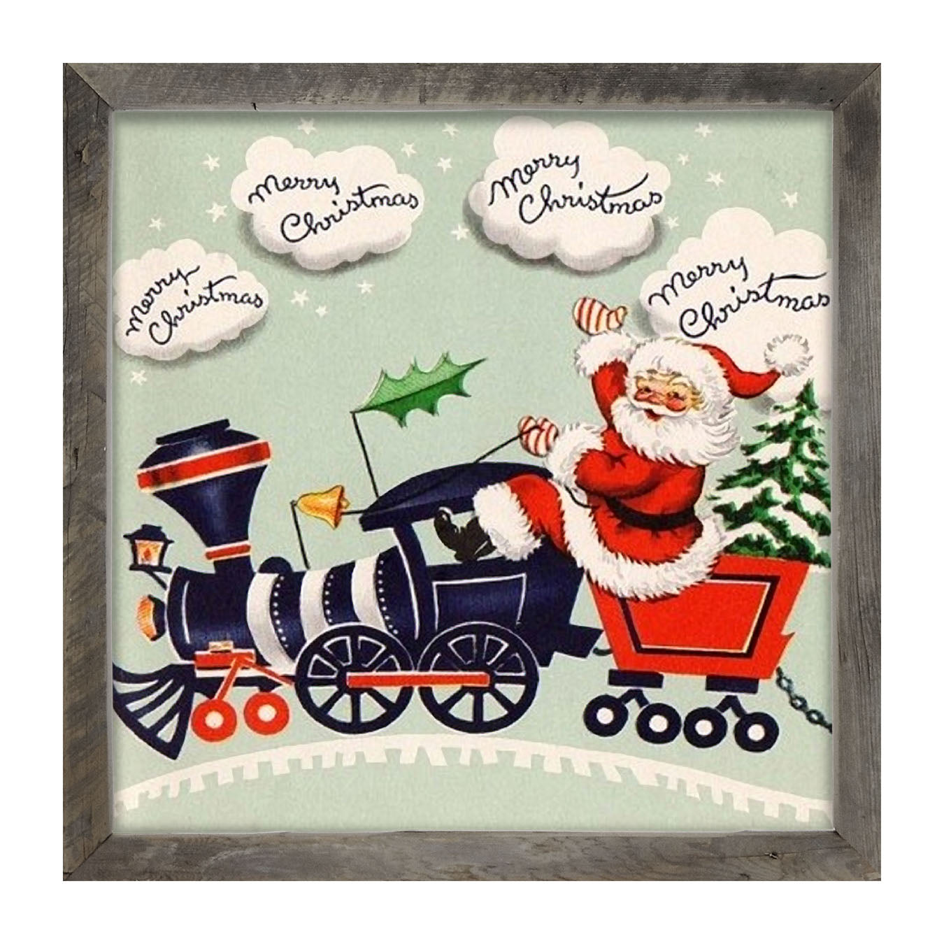 Santa Riding a Train - Framed art