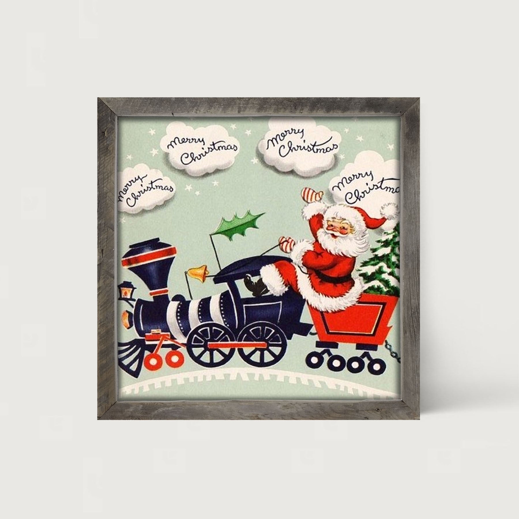Santa Riding a Train - Framed art