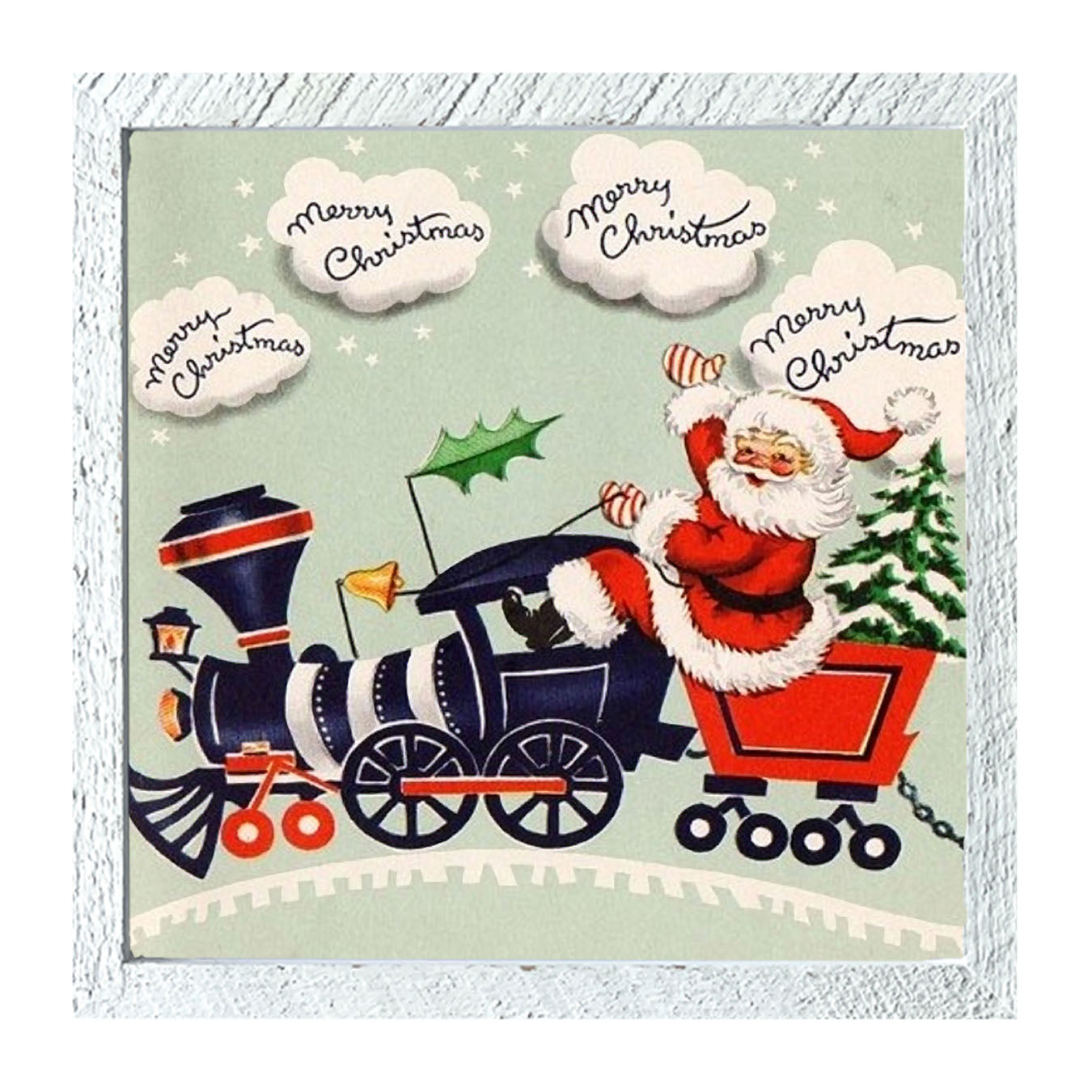 Santa Riding a Train - Framed art