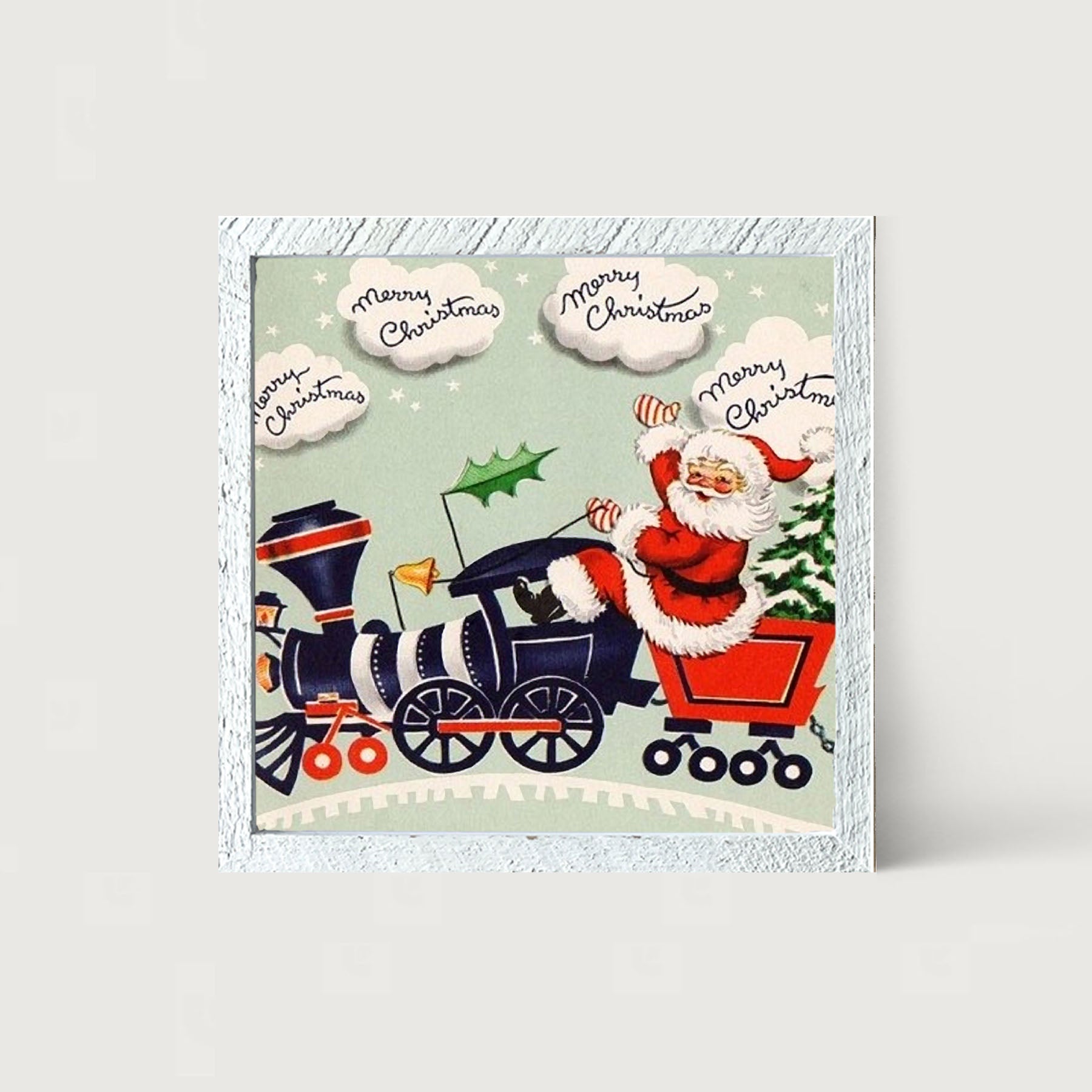 Santa Riding a Train - Framed art