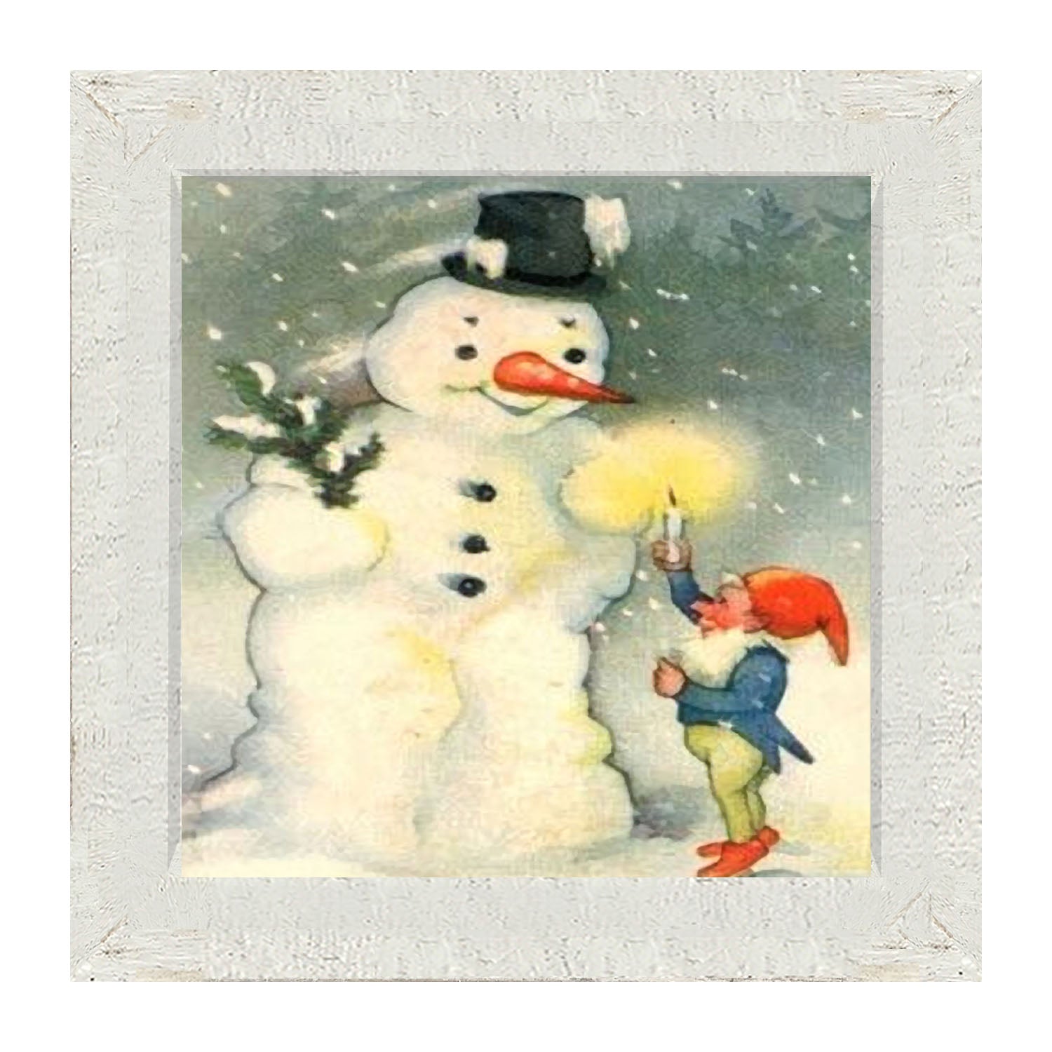 Snowman with Elf - Framed art