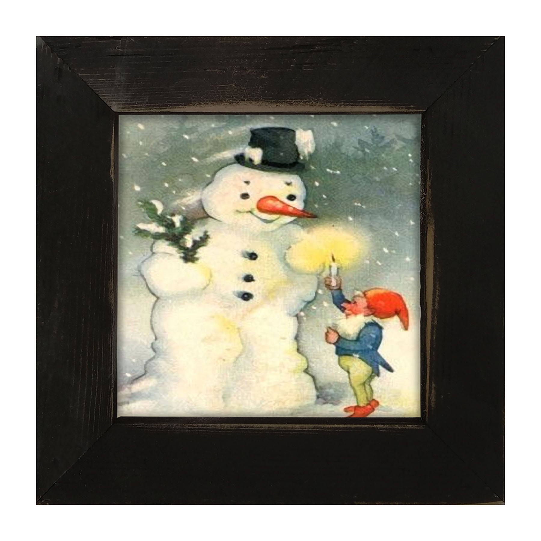 Snowman with Elf - Framed art