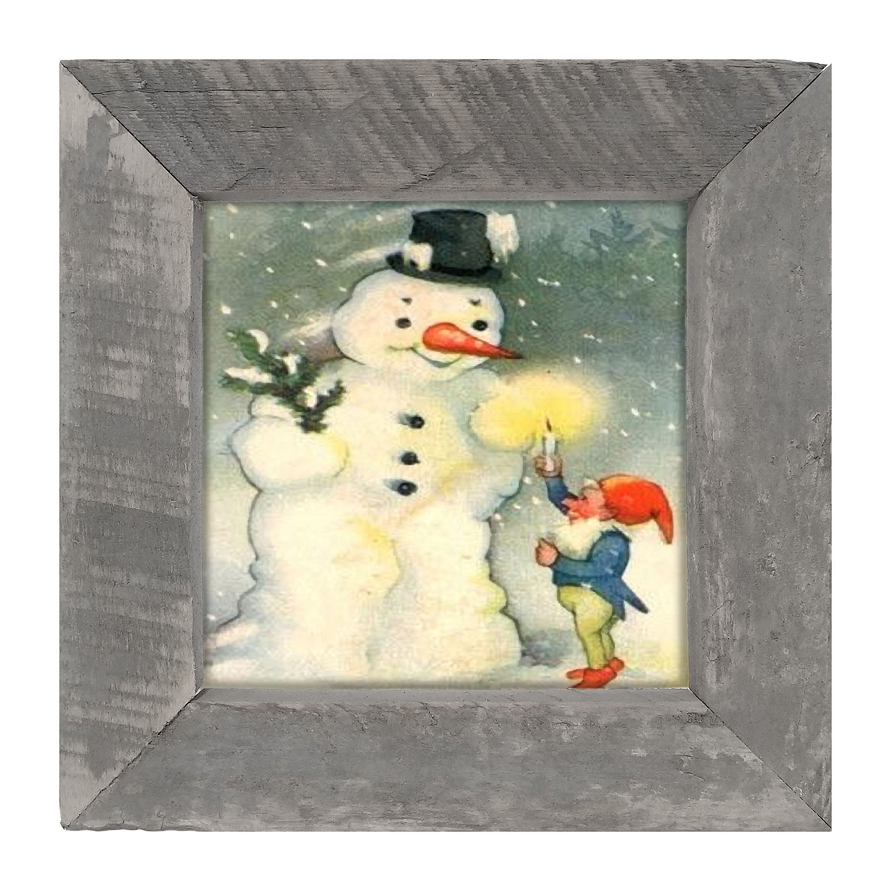 Snowman with Elf - Framed art