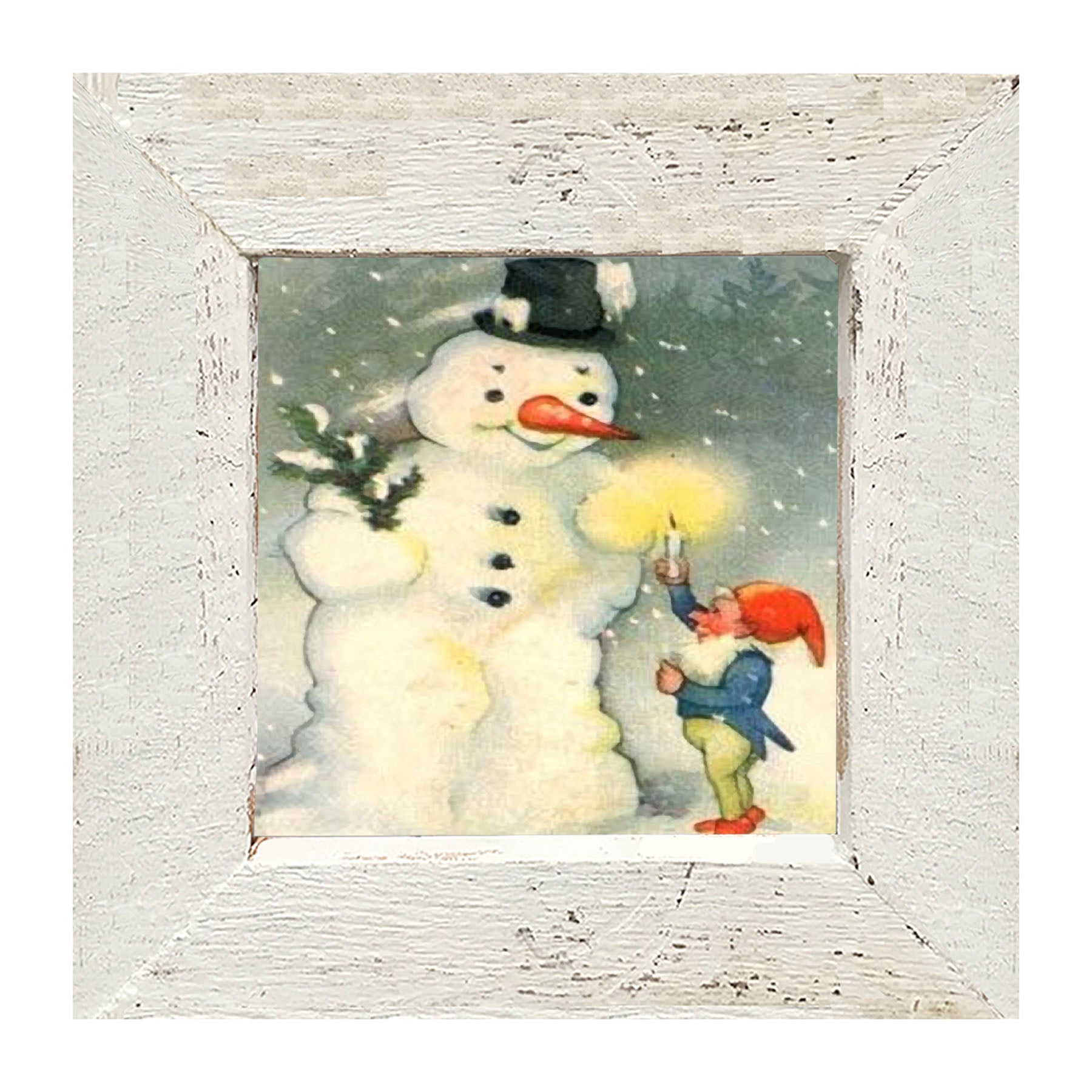 Snowman with Elf - Framed art