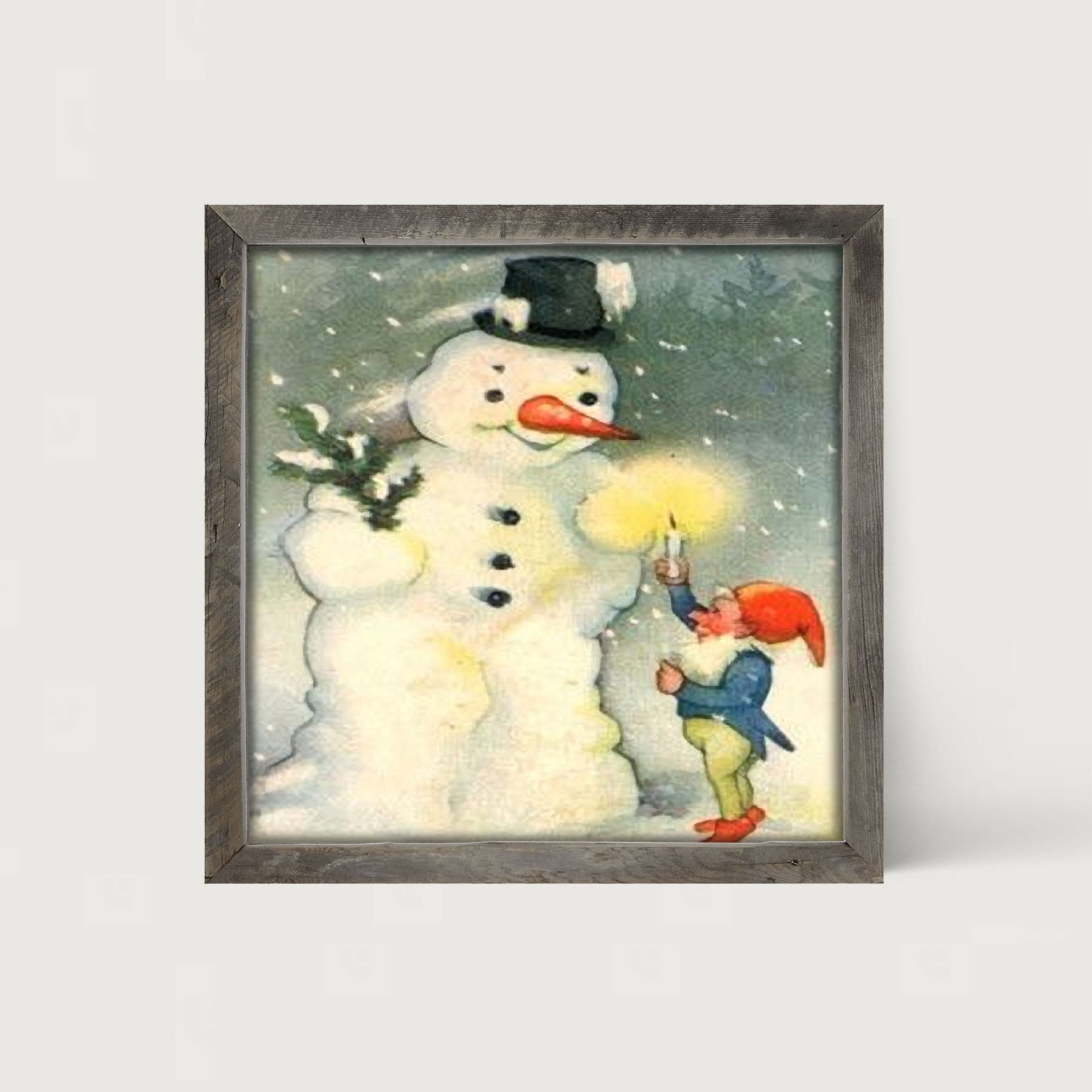 Snowman with Elf - Framed art