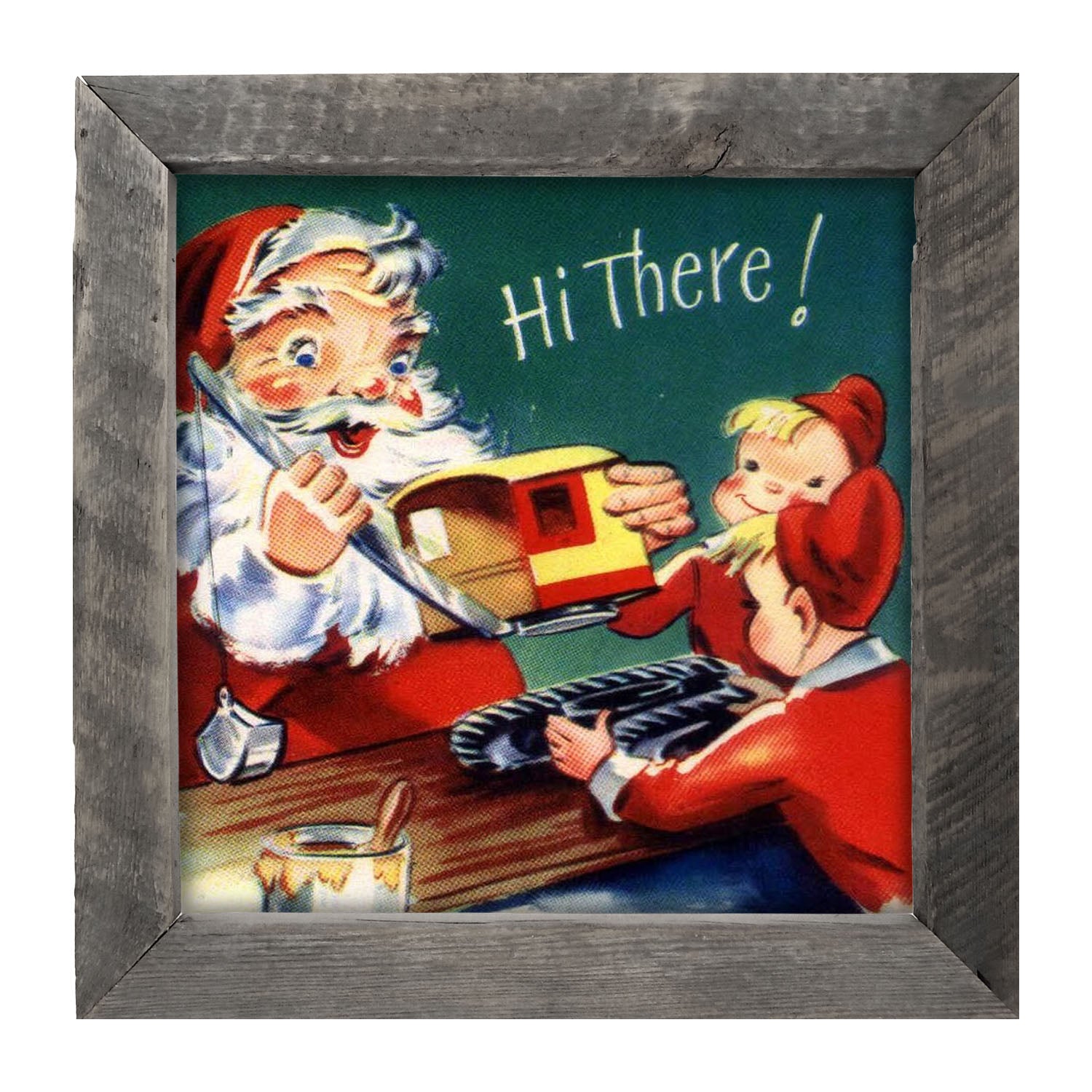 Santa with Elves Building a Train - Framed art