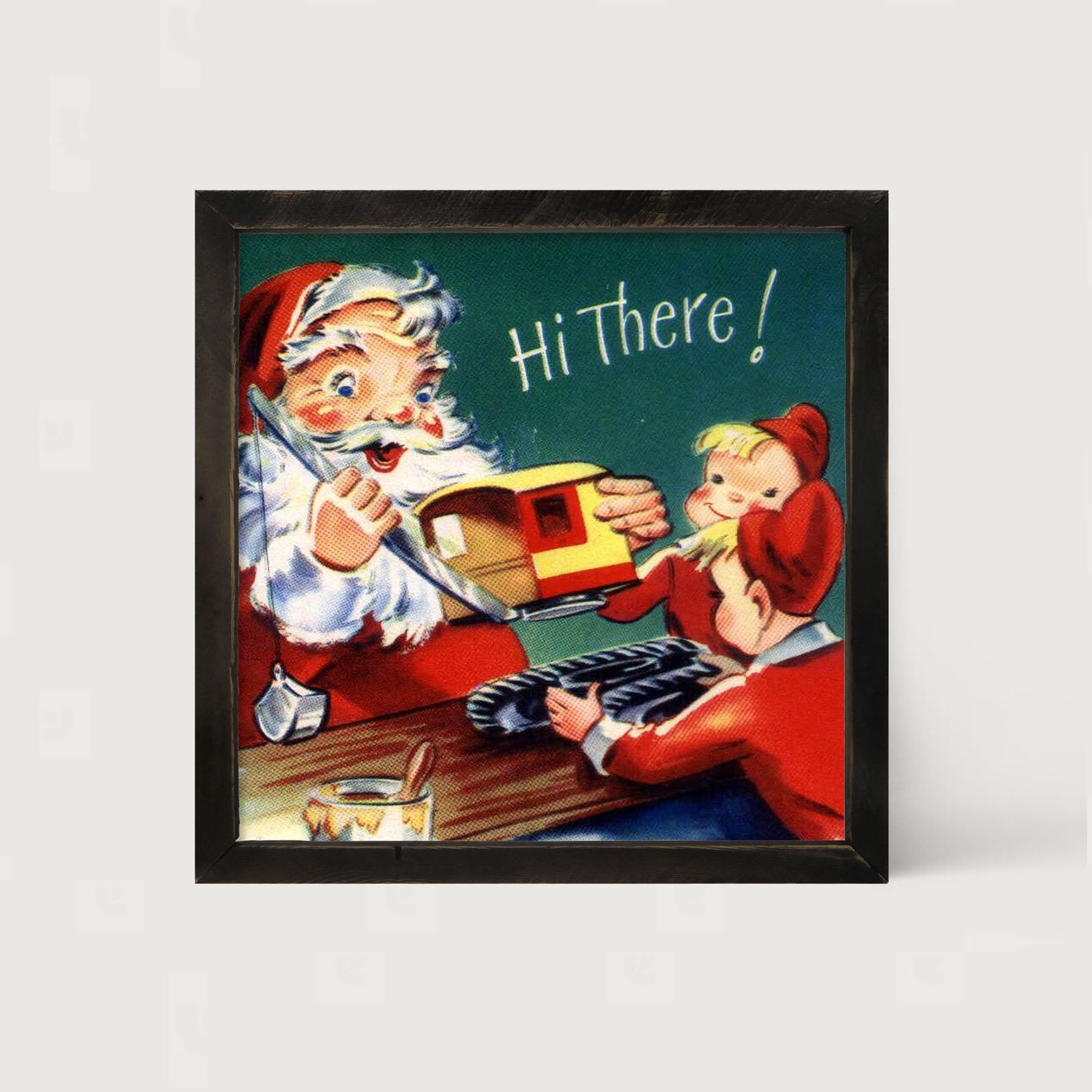 Santa with Elves Building a Train - Framed art