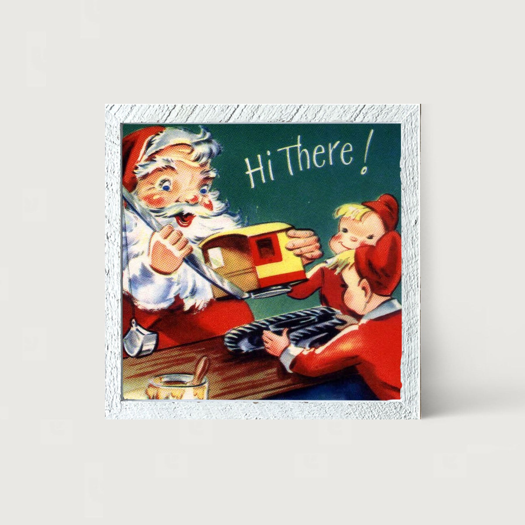 Santa with Elves Building a Train - Framed art