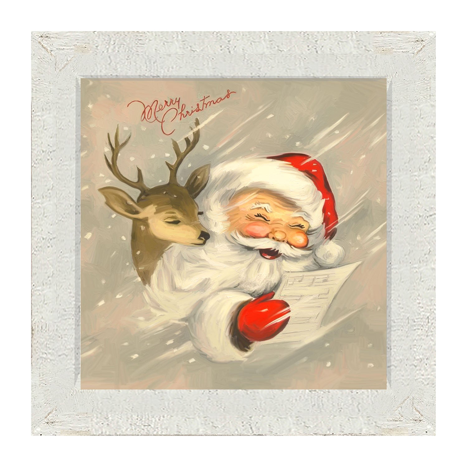 Merry Christmas Santa with reindeer - Framed art