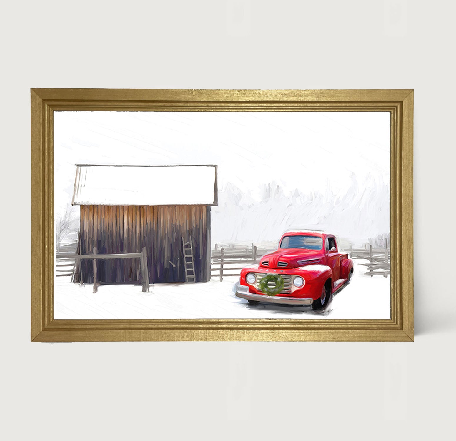 Winter red Ford - Framed art