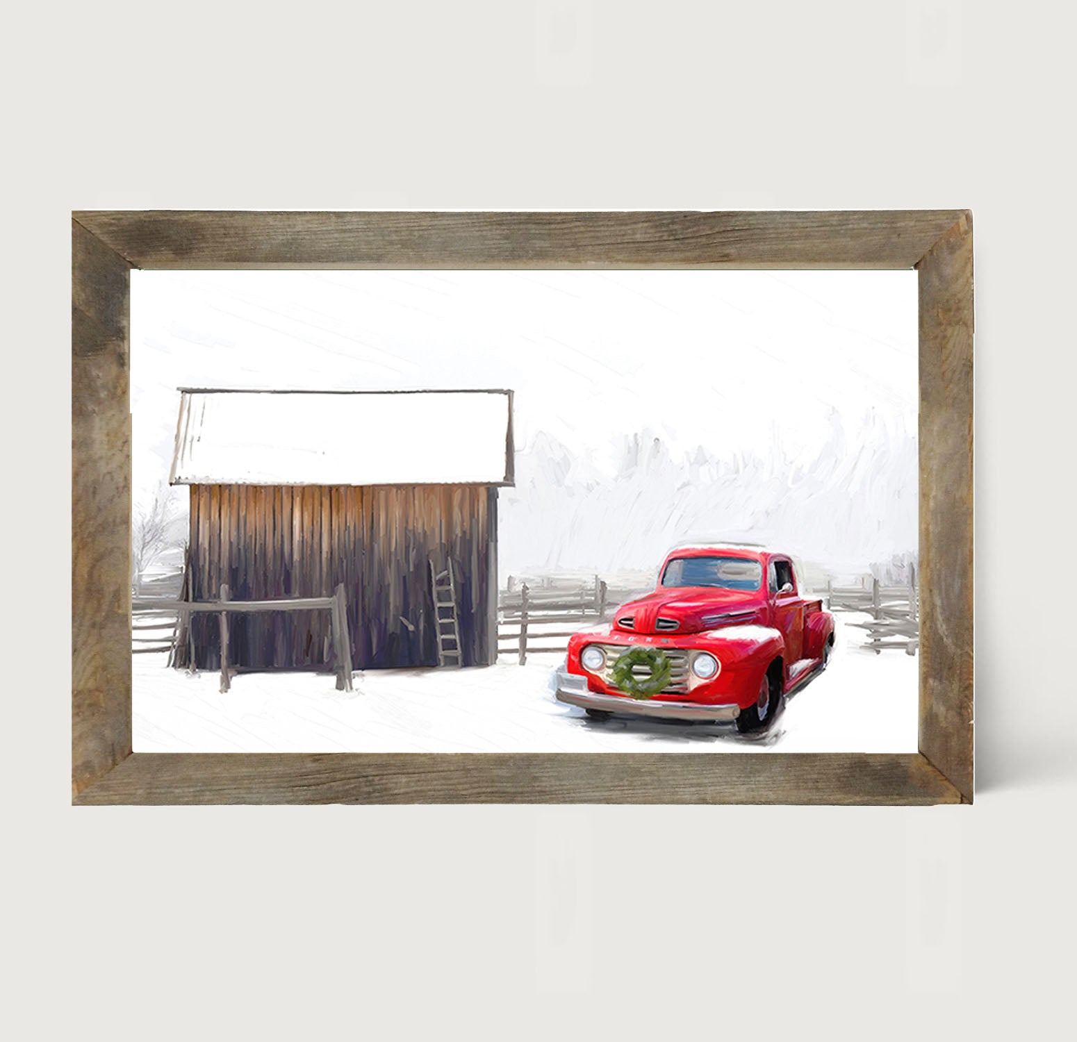 Winter red Ford - Framed art