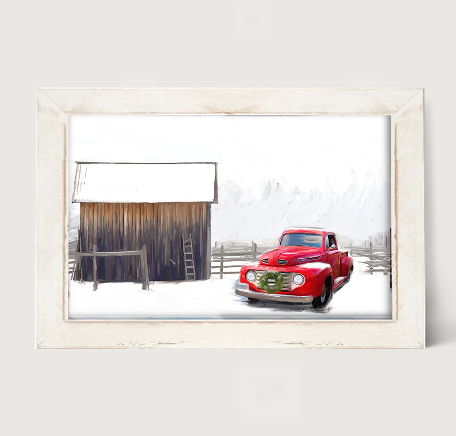 Winter red Ford - Framed art
