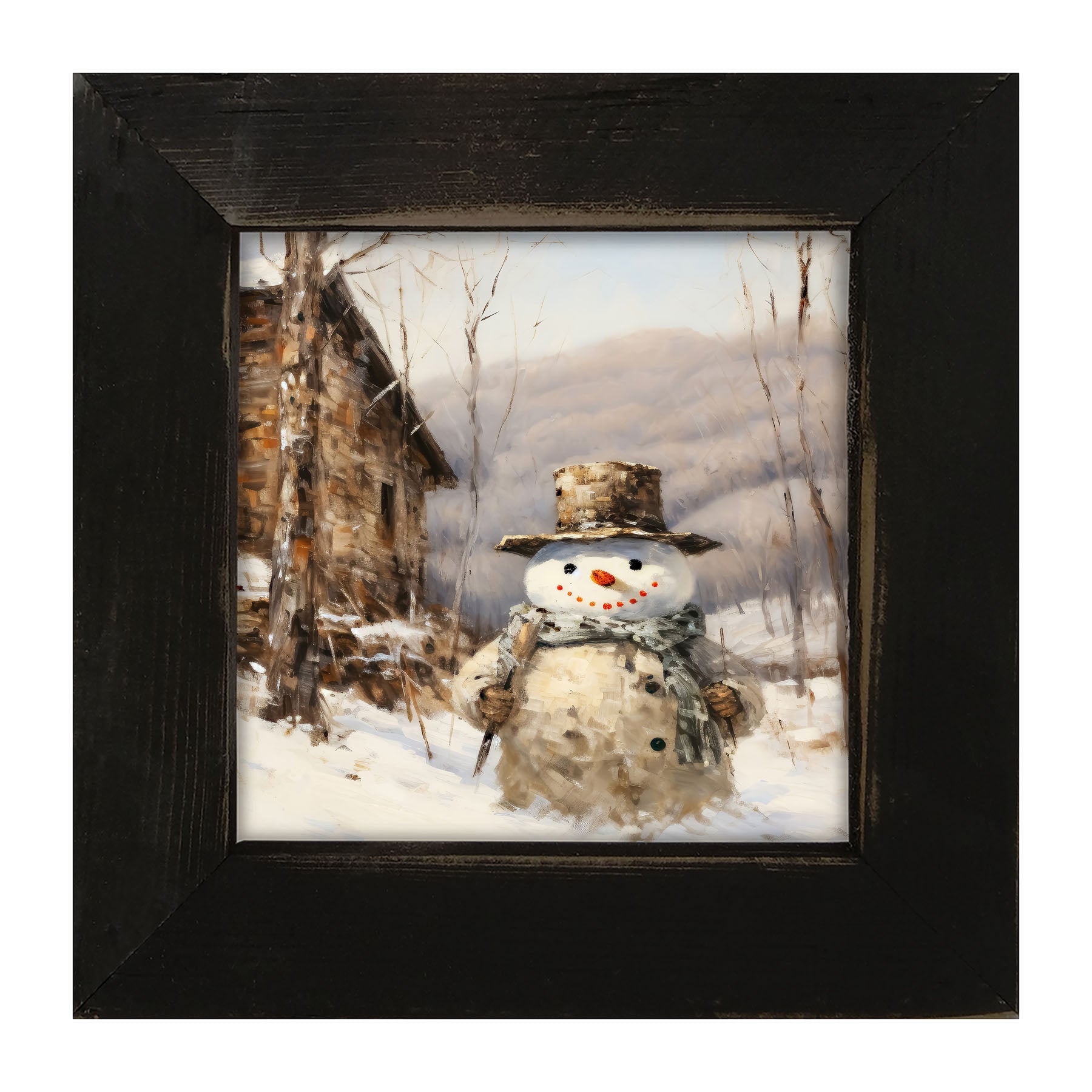 Snowman near barn - Framed art