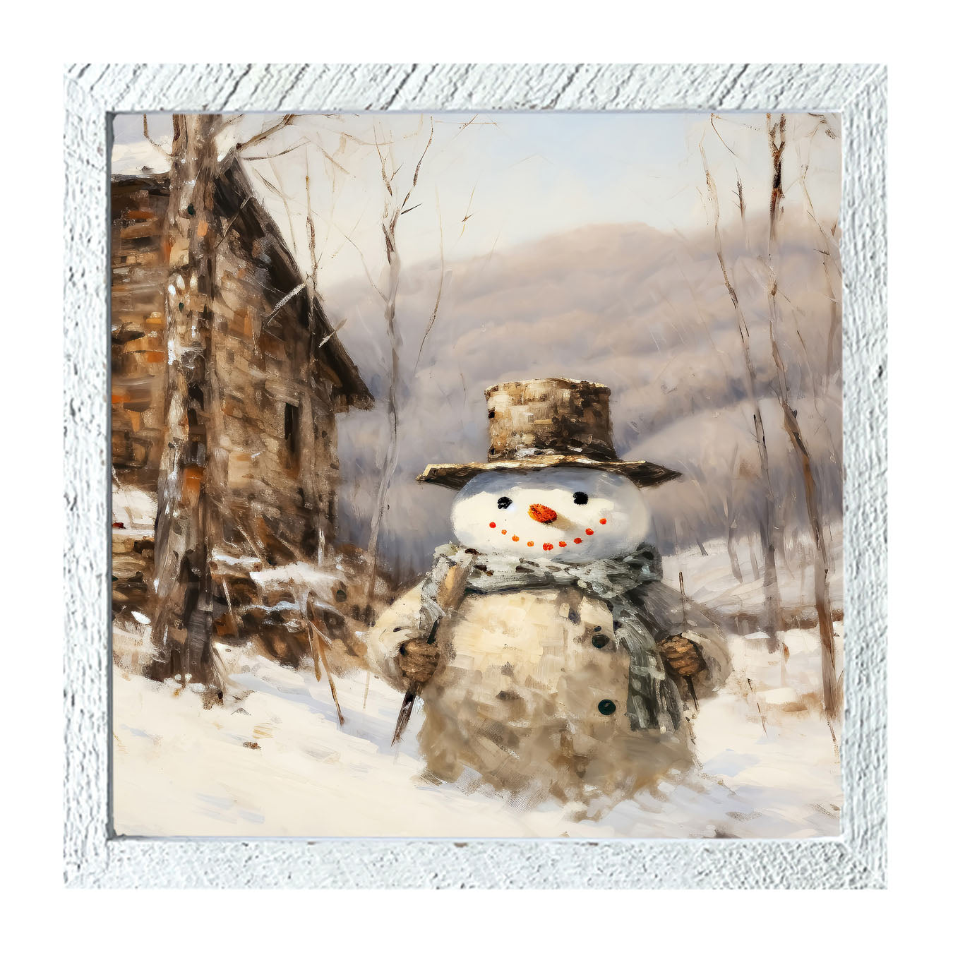 Snowman near barn - Framed art