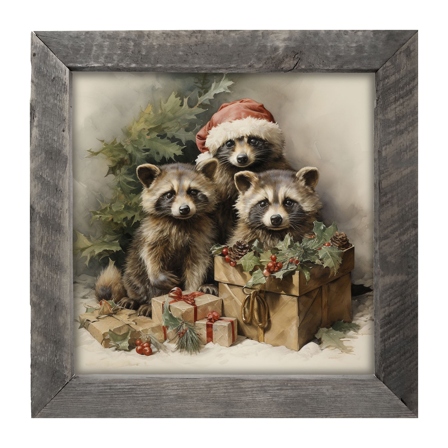 Christmas Raccoons - Framed art