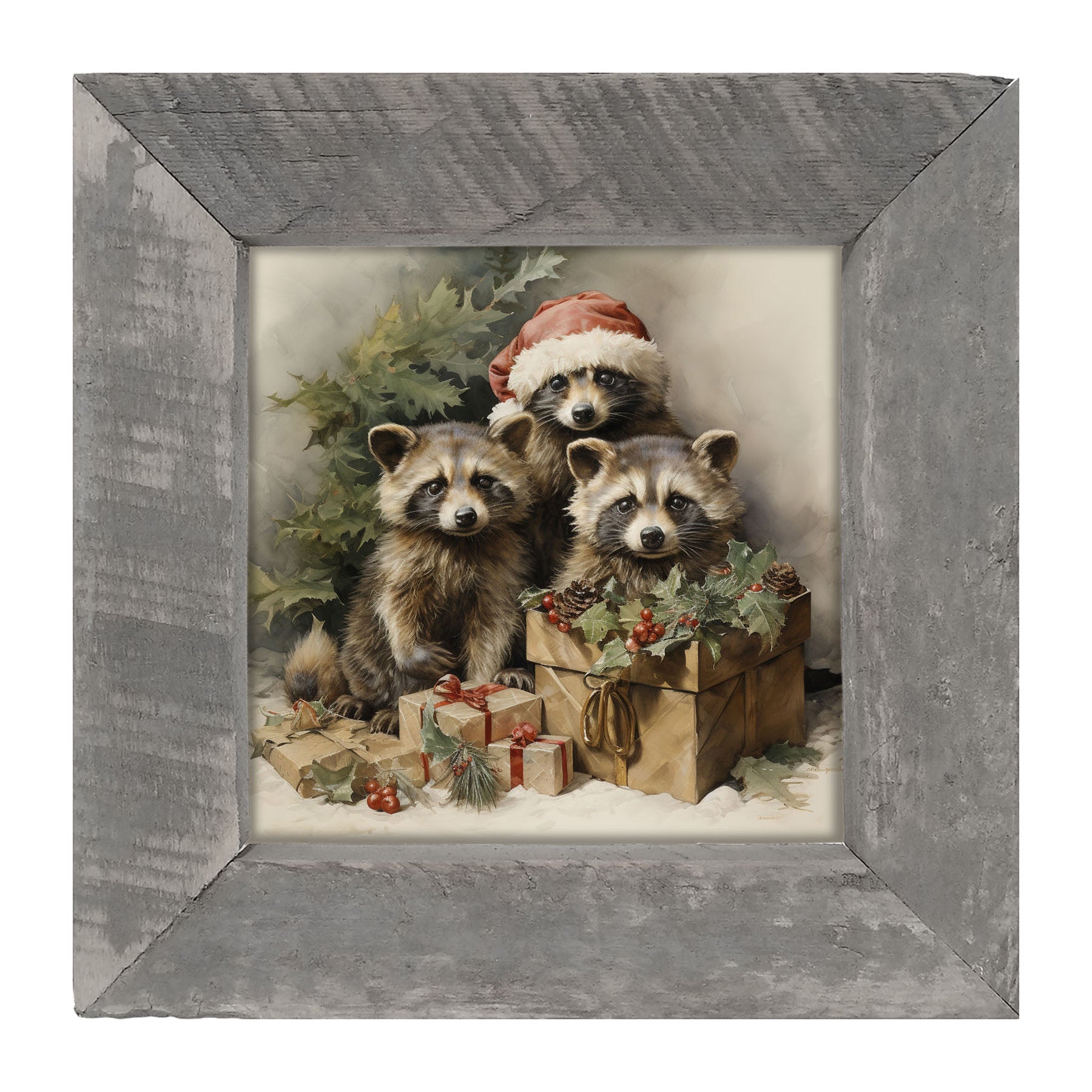 Christmas Raccoons - Framed art