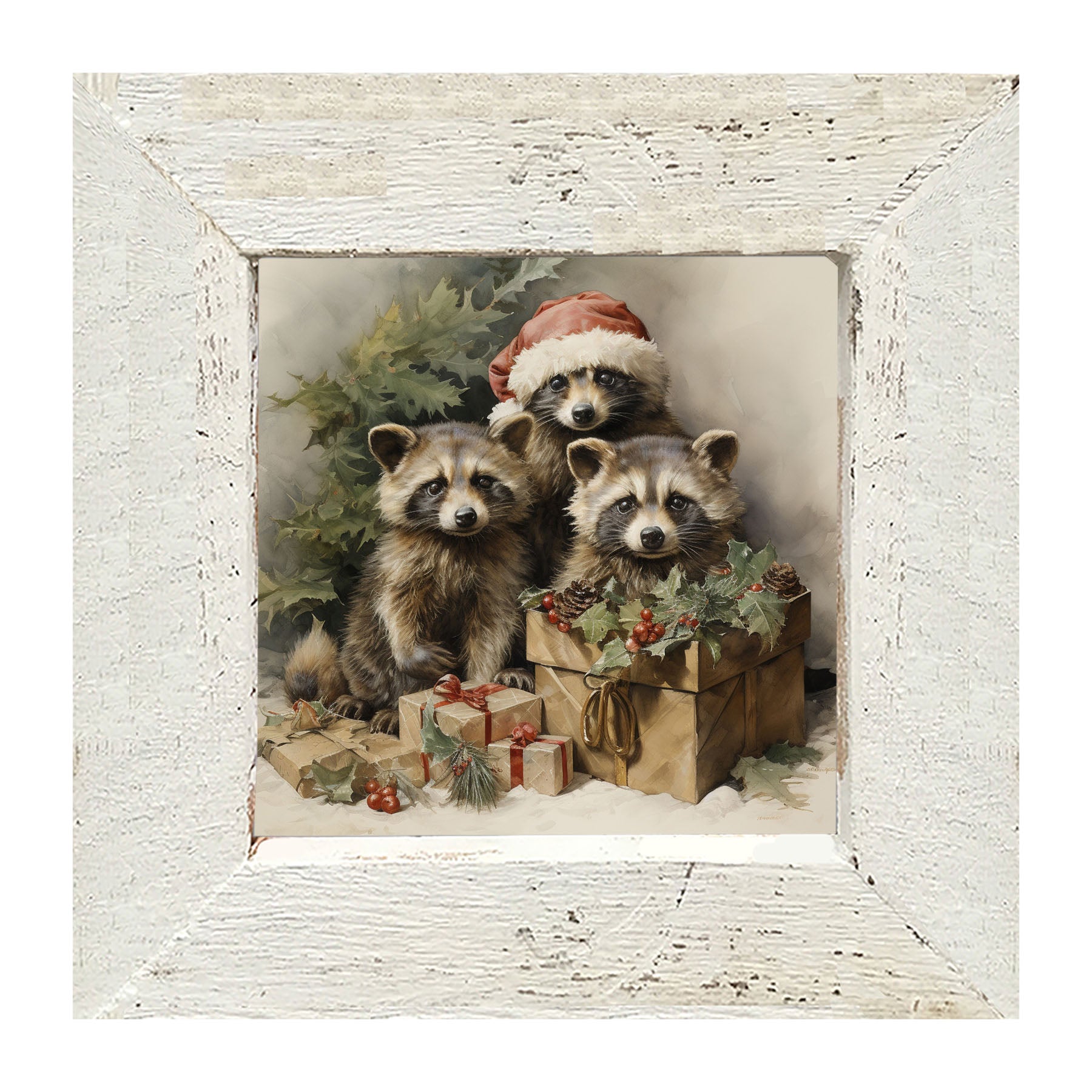 Christmas Raccoons - Framed art