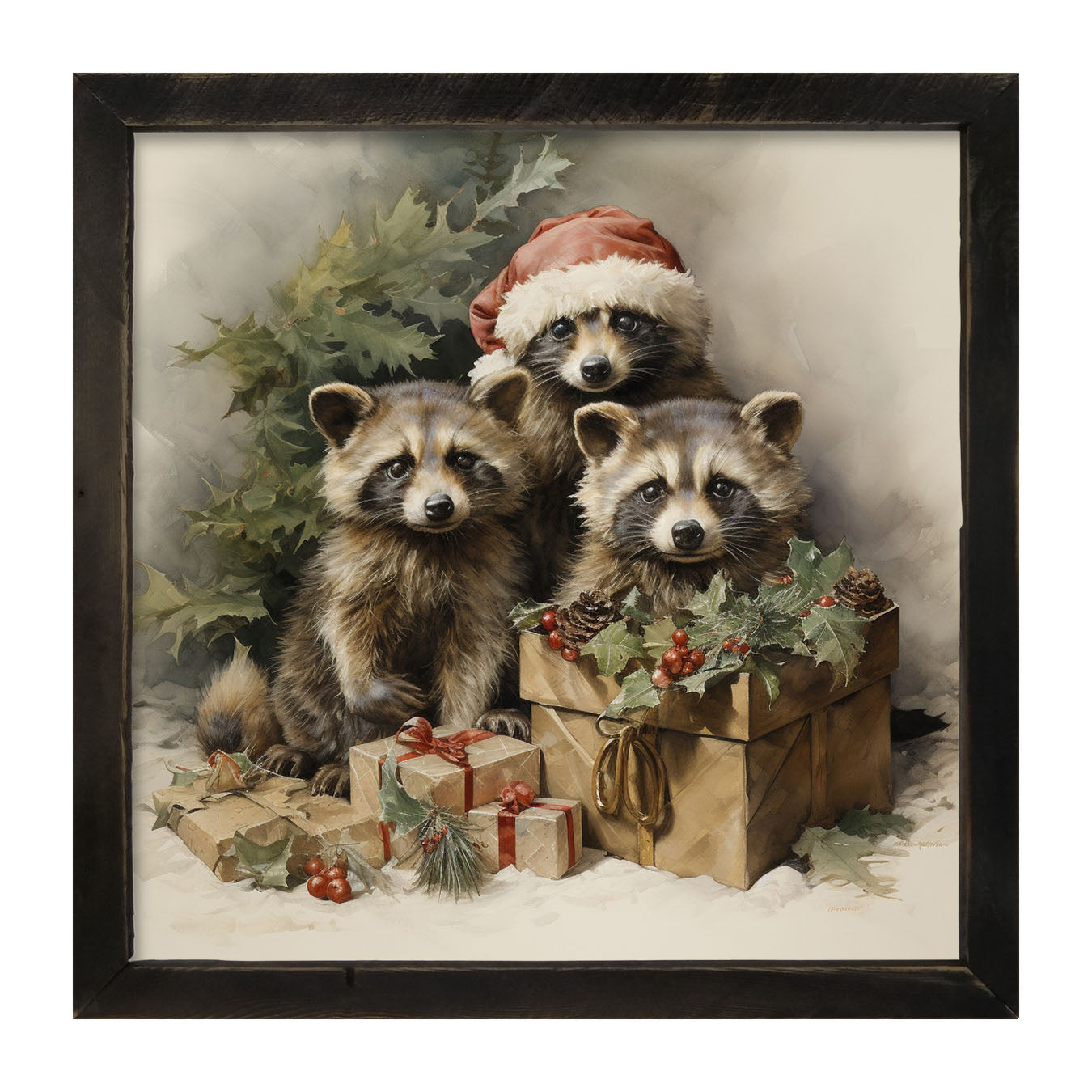 Christmas Raccoons - Framed art