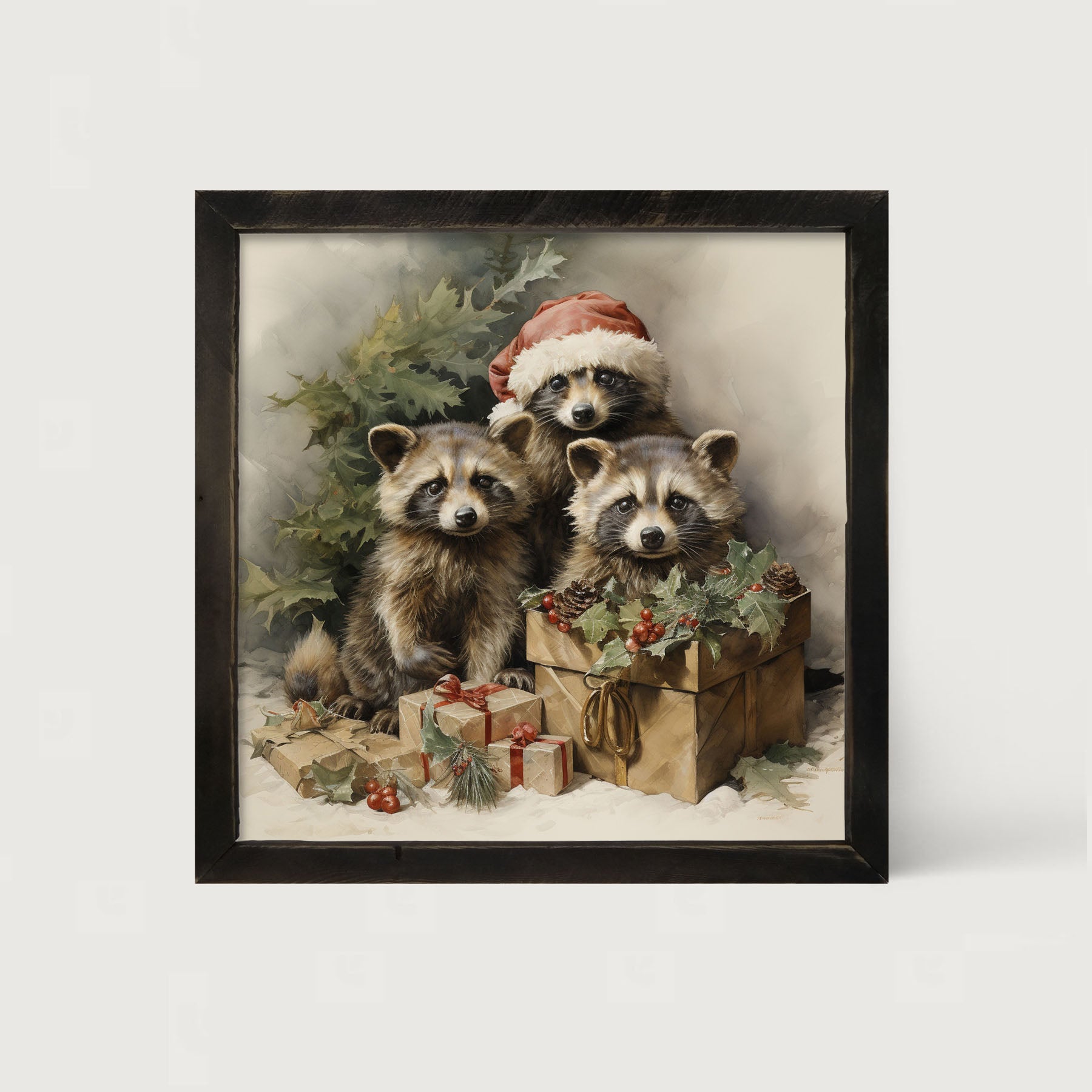Christmas Raccoons - Framed art