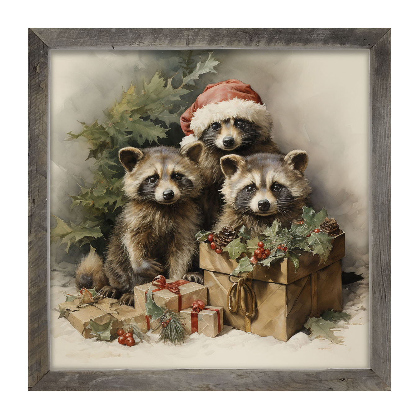 Christmas Raccoons - Framed art