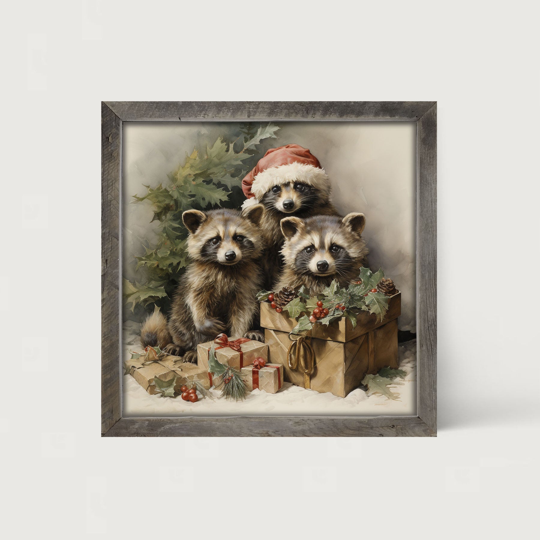 Christmas Raccoons - Framed art