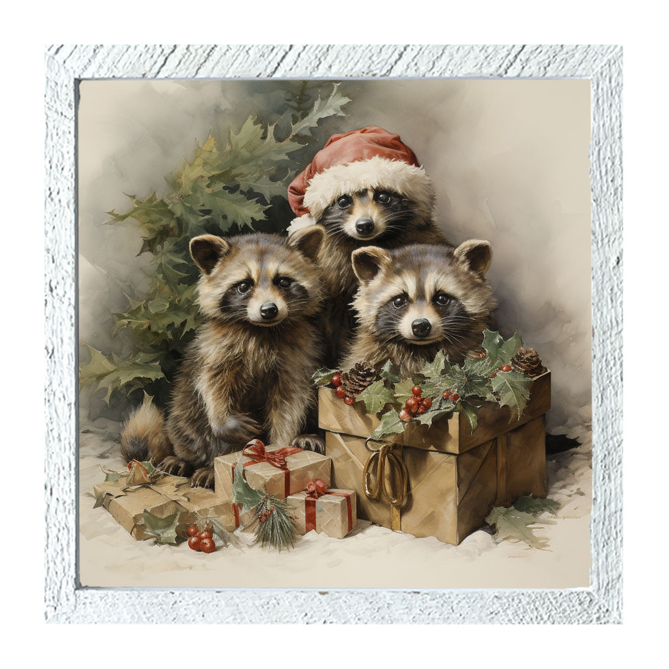 Christmas Raccoons - Framed art