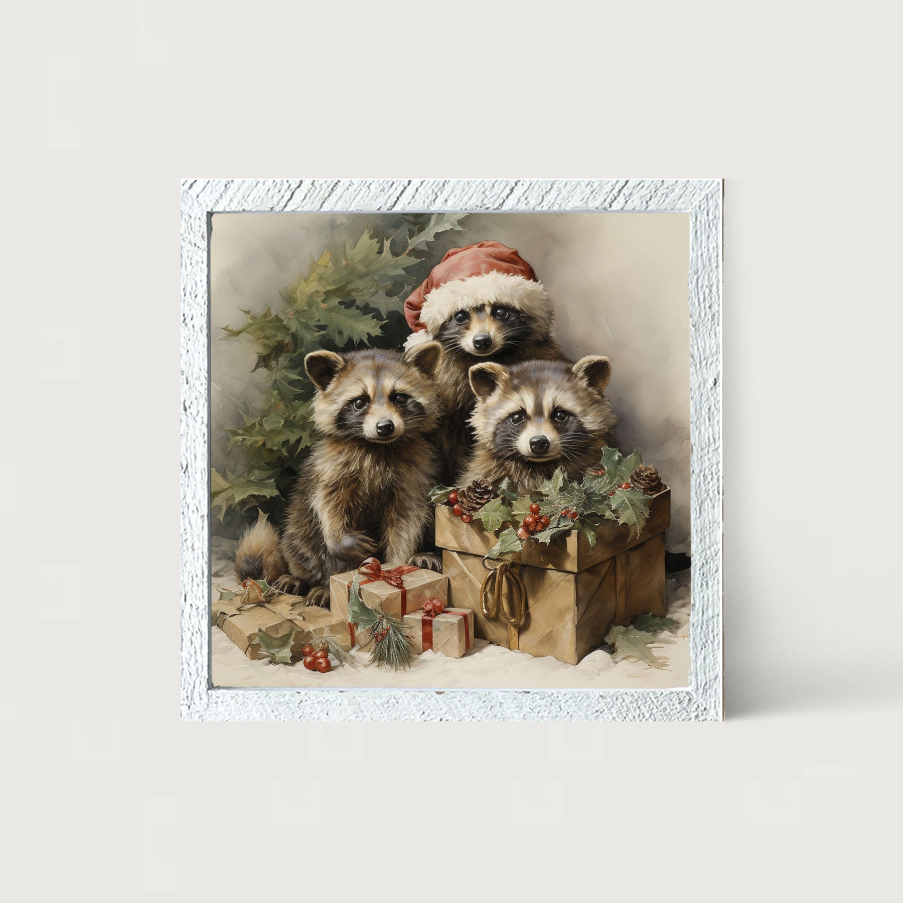 Christmas Raccoons - Framed art