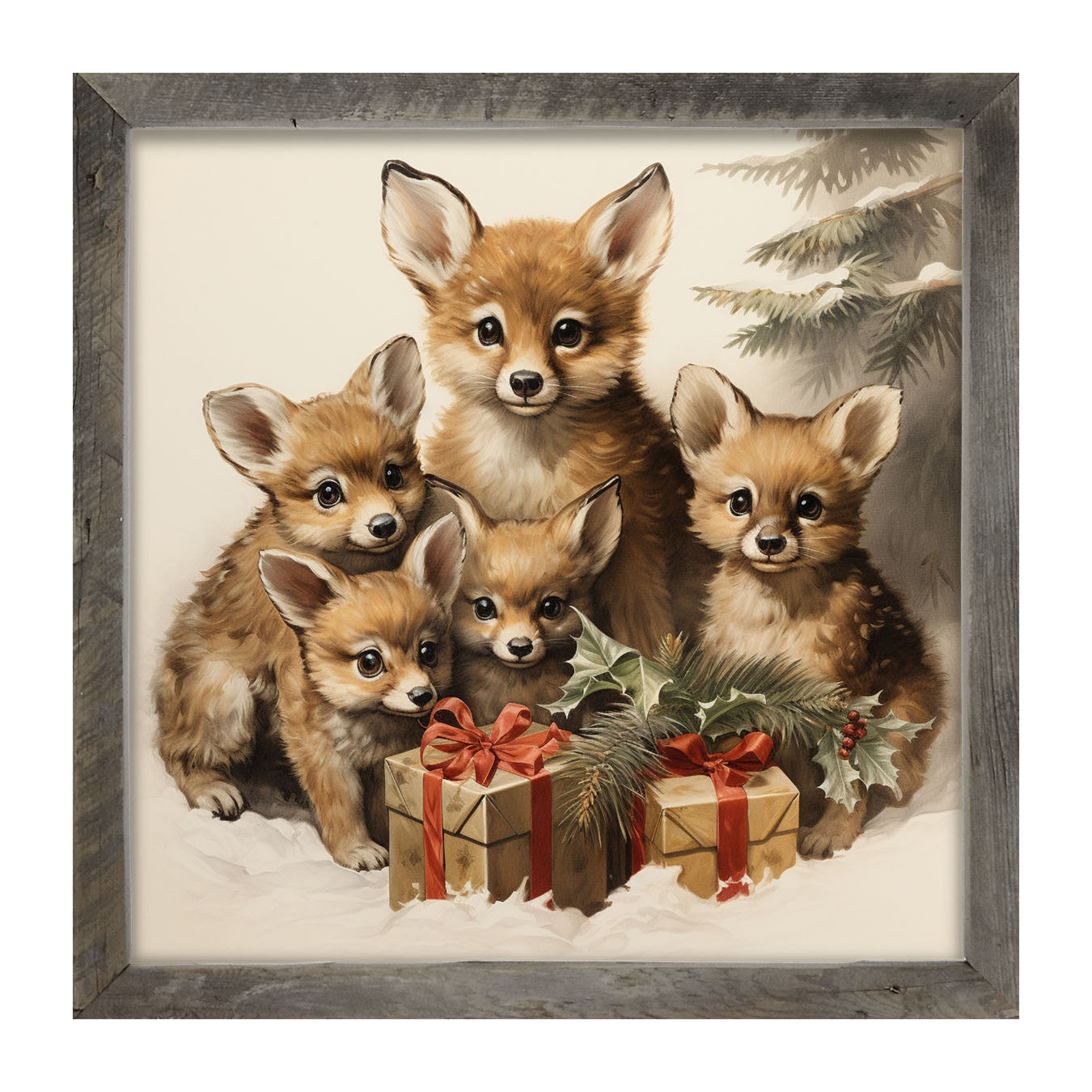 Christmas Foxes - Framed art