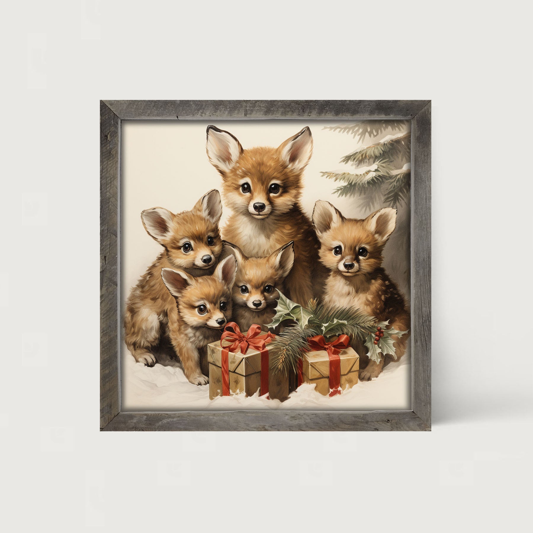 Christmas Foxes - Framed art